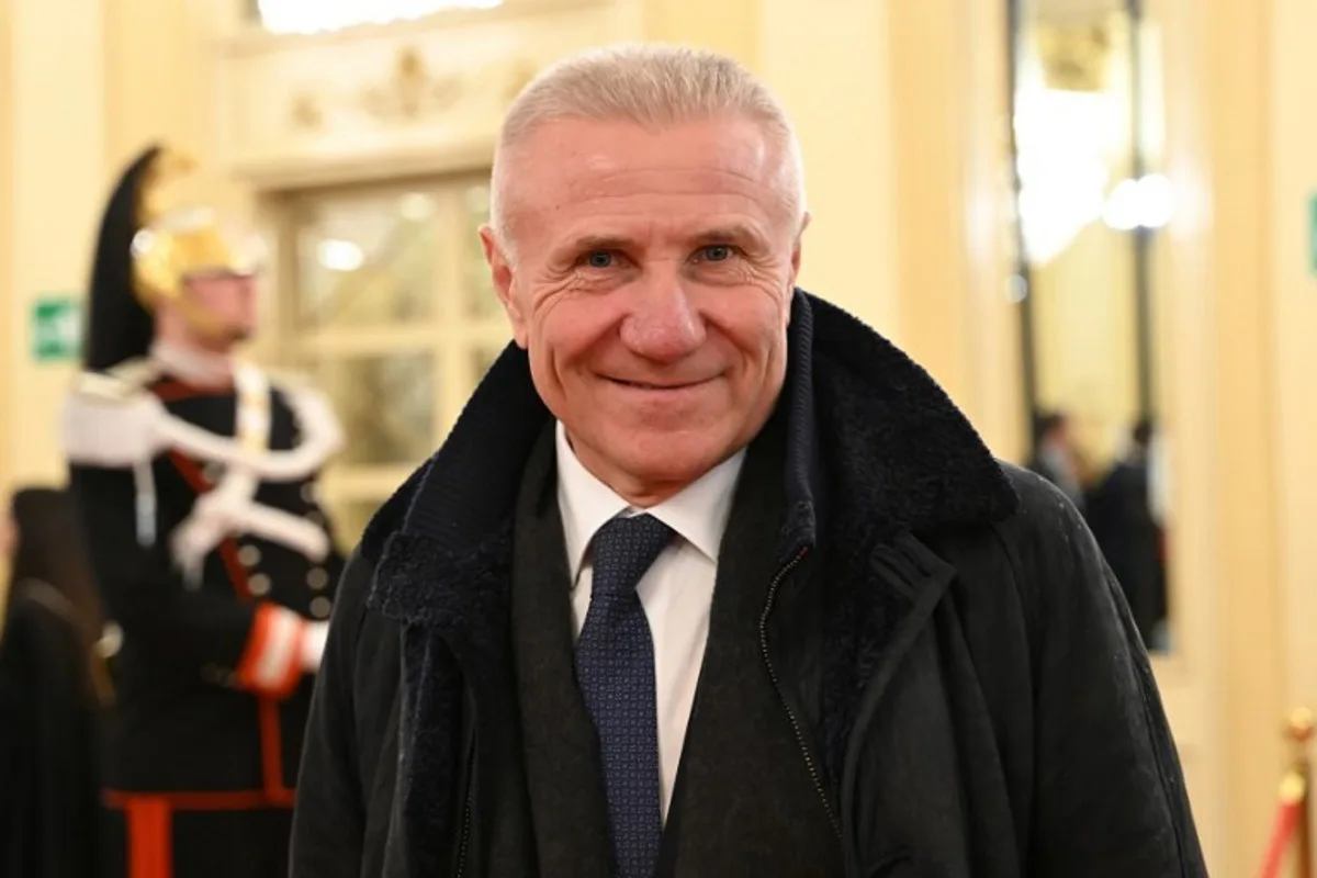 Former athlete Sergey Bubka arrives for the opening ceremony of the 145th IOC Session at La Scala Theatre in Milan on February 2, 2026. PIERO CRUCIATTI / AFP