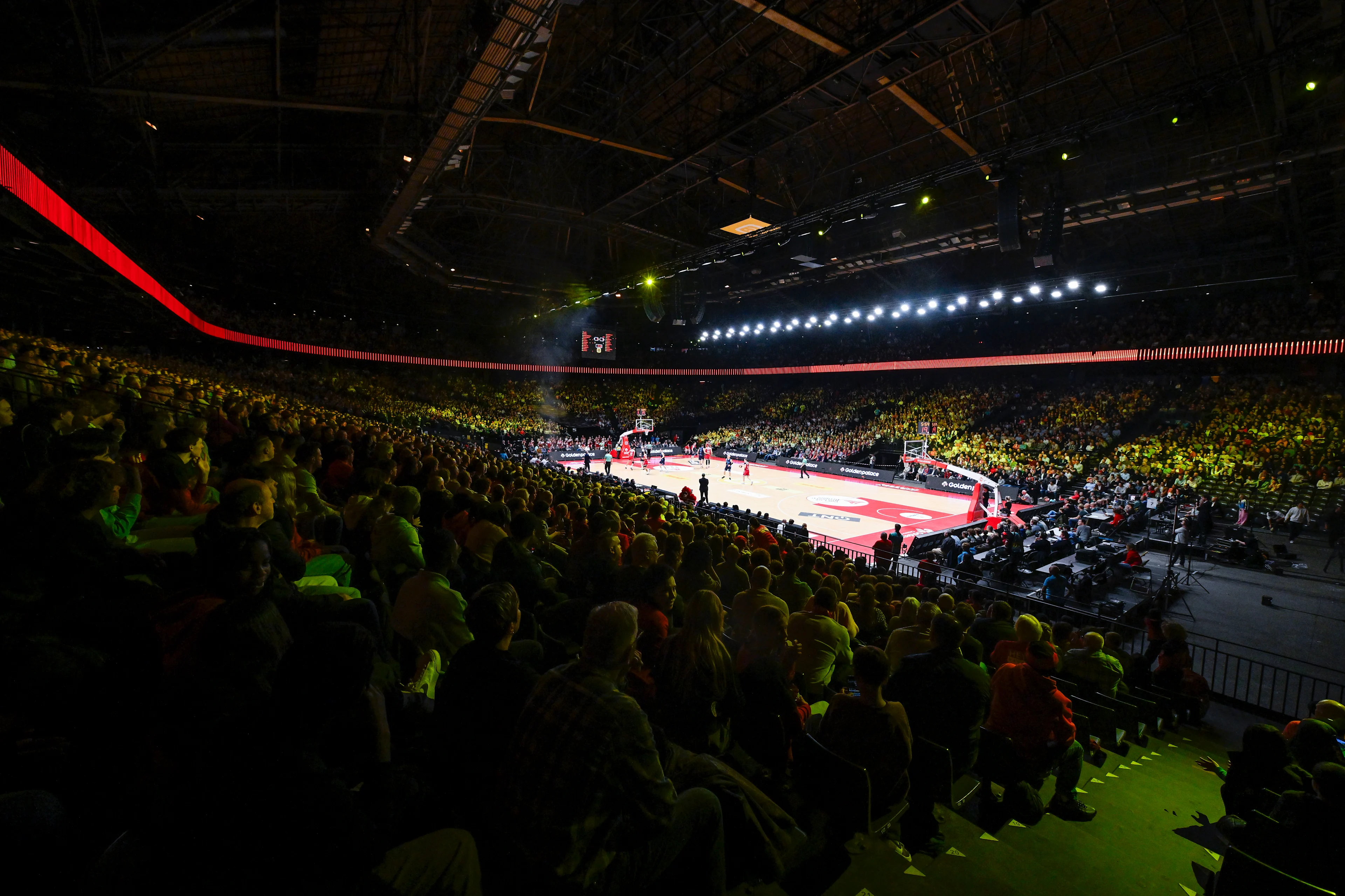 Illustration picture shows the start of a basketball match between Belgian club Antwerp Giants and Dutch Landstede Hammers, Friday 26 April 2024 in Antwerp, on day 8 in the elite Gold, cross-boarder phase of the 'BNXT League' Belgian and Netherlands first division basket championship. BELGA PHOTO TOM GOYVAERTS