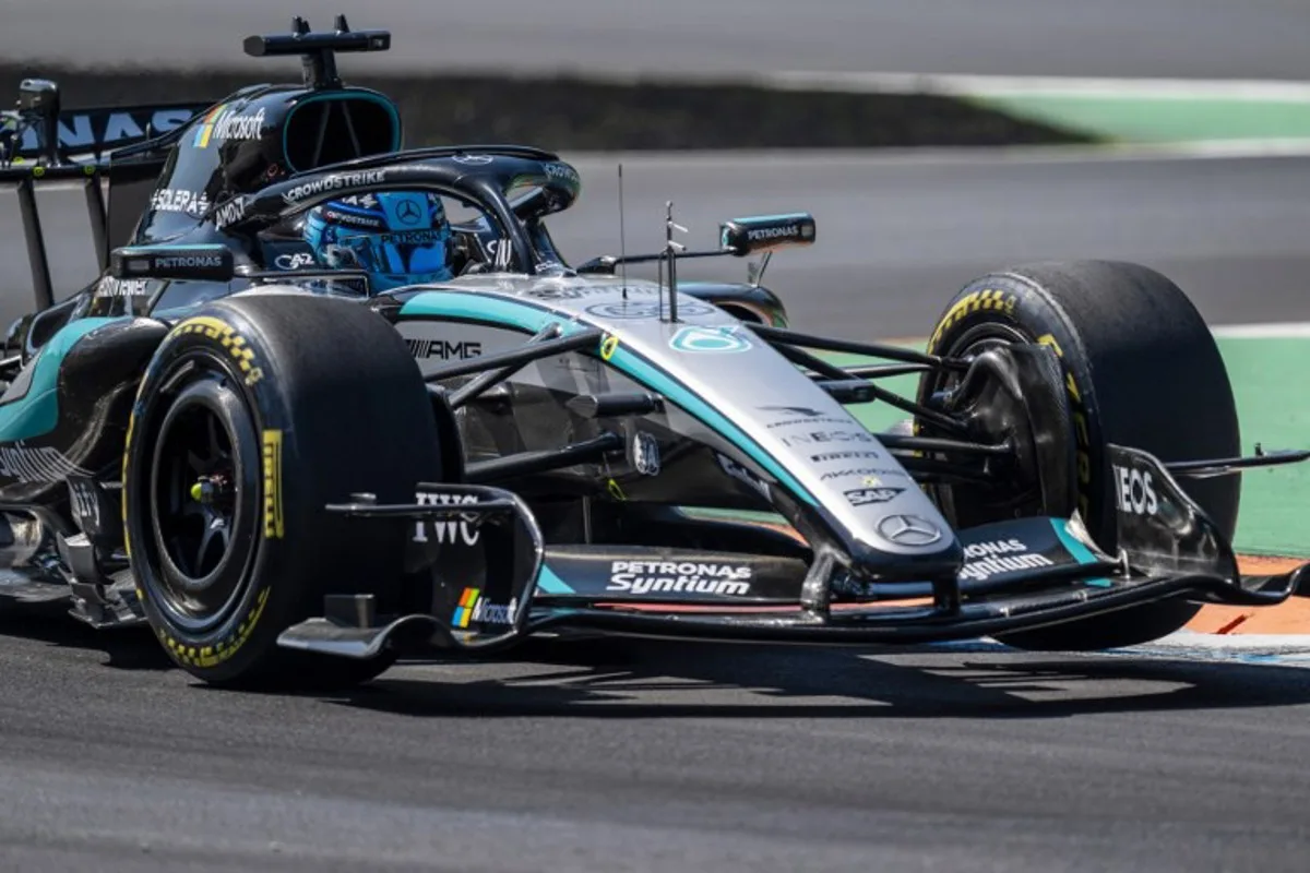 Mercedes' British driver George Russell drives during the first practice session of the Italian Formula One Grand Prix at the Autodromo Nazionale Monza circuit in Monza, northern Italy on September 4, 2026.  Andrej ISAKOVIC / AFP
