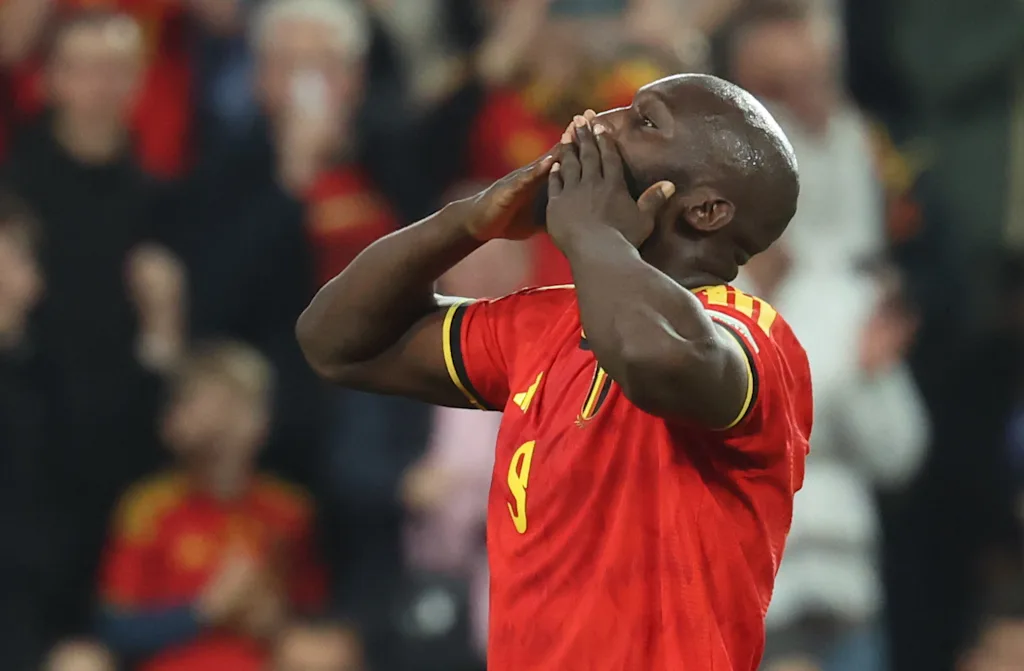 Belgium's Romelu Lukaku celebrates after scoring during pictured during a soccer game between Belgian national team Red Devils and Turkey, on Friday 2 October 2026 in Liege, the third game of the UEFA Nations League group stage. BELGA PHOTO VIRGINIE LEFOUR