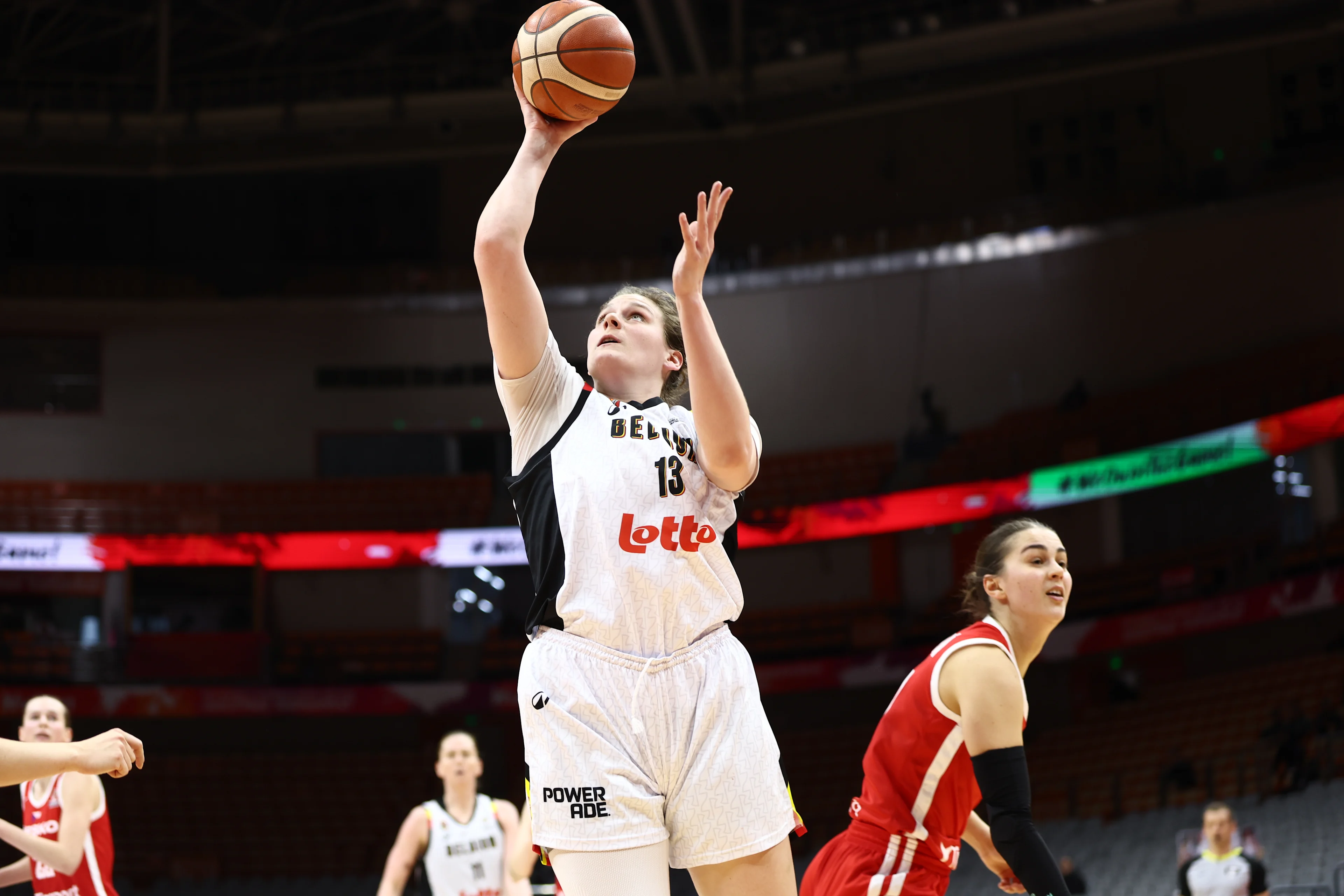 Belgium's Kyara Linskens fights for the ball during a basket game between Belgium's national team Belgian Cats and Czech Republic, in Wuhan, China, on Tuesday 17 March 2026, the fifth game (out of 5) of the qualifications phase for the World Cup Basket tournament. BELGA PHOTO NIKOLA KRSTIC