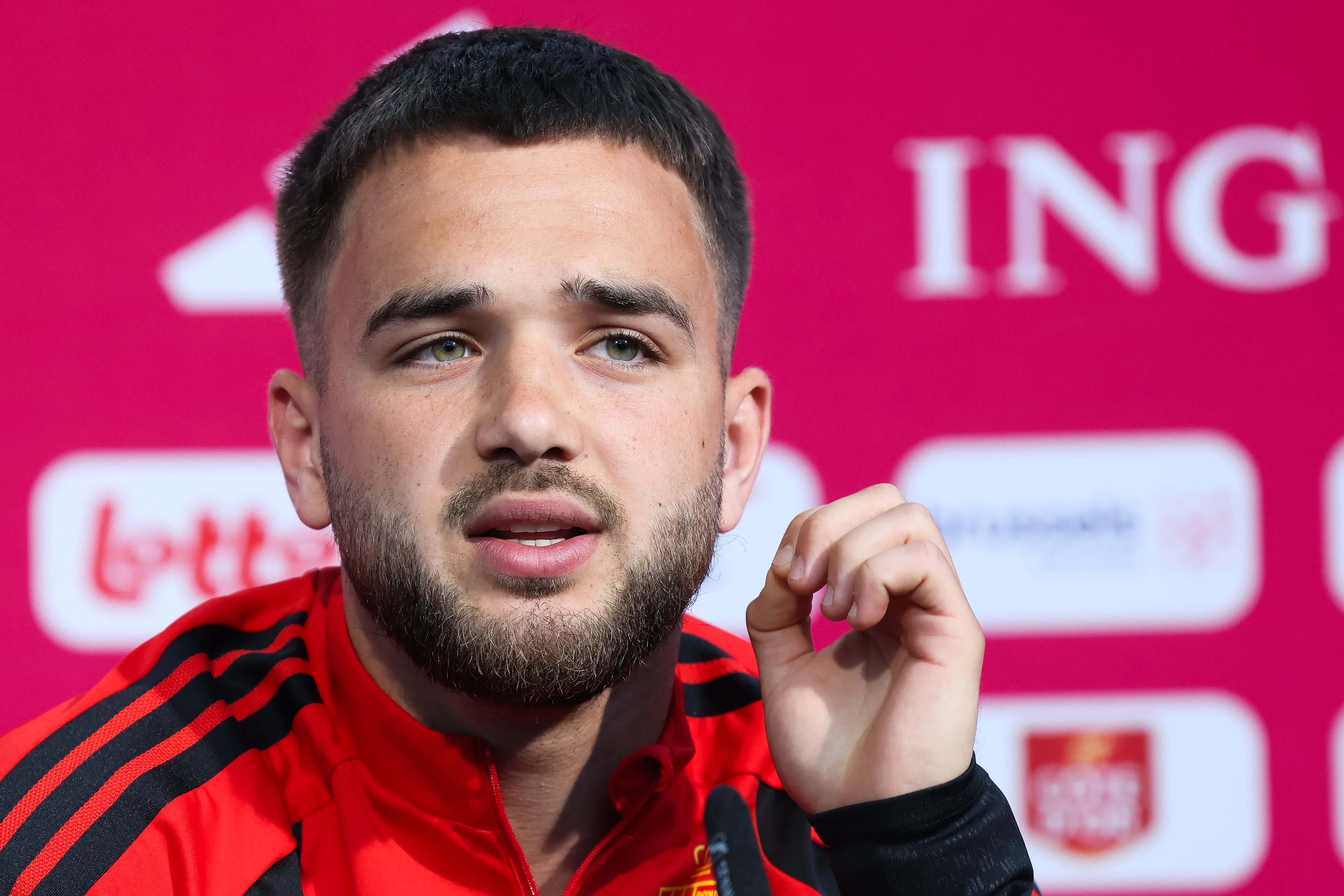 Belgium's Nicolas Raskin pictured during a press conference of Belgian national soccer team Red Devils, at the basecamp in Seattle, USA on Thursday 18 June 2026, at the FIFA World Cup 2026. BELGA PHOTO BRUNO FAHY