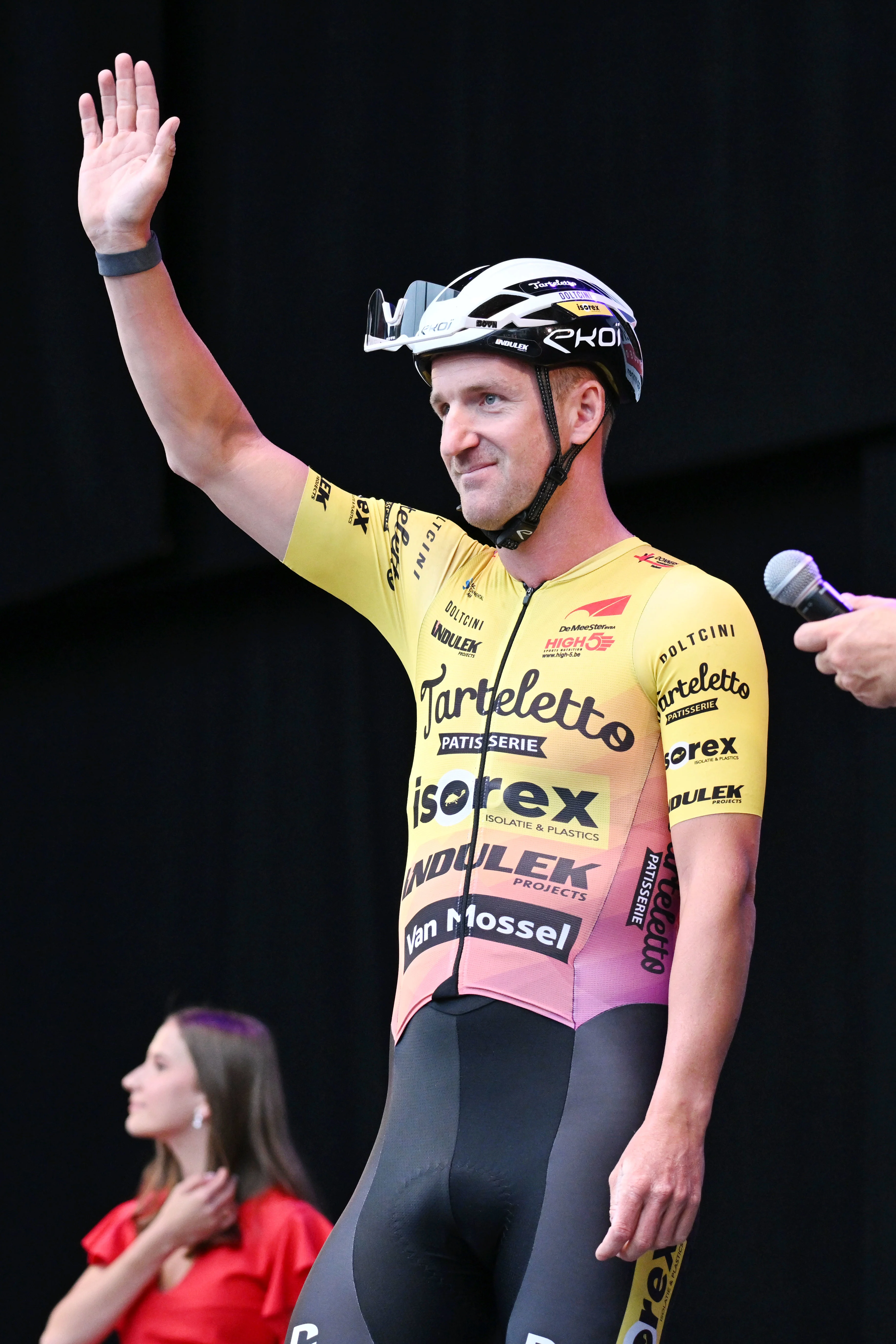 Belgian Timothy Dupont of Tarteletto - Isorex pictured ahead of the 'Natourcriterium Herentals' cycling race, Thursday 25 July 2024 in Herentals. The contest is a part of the traditional 'criteriums', local races in which mainly cyclists who rode the Tour de France compete. BELGA PHOTO MAARTEN STRAETEMANS