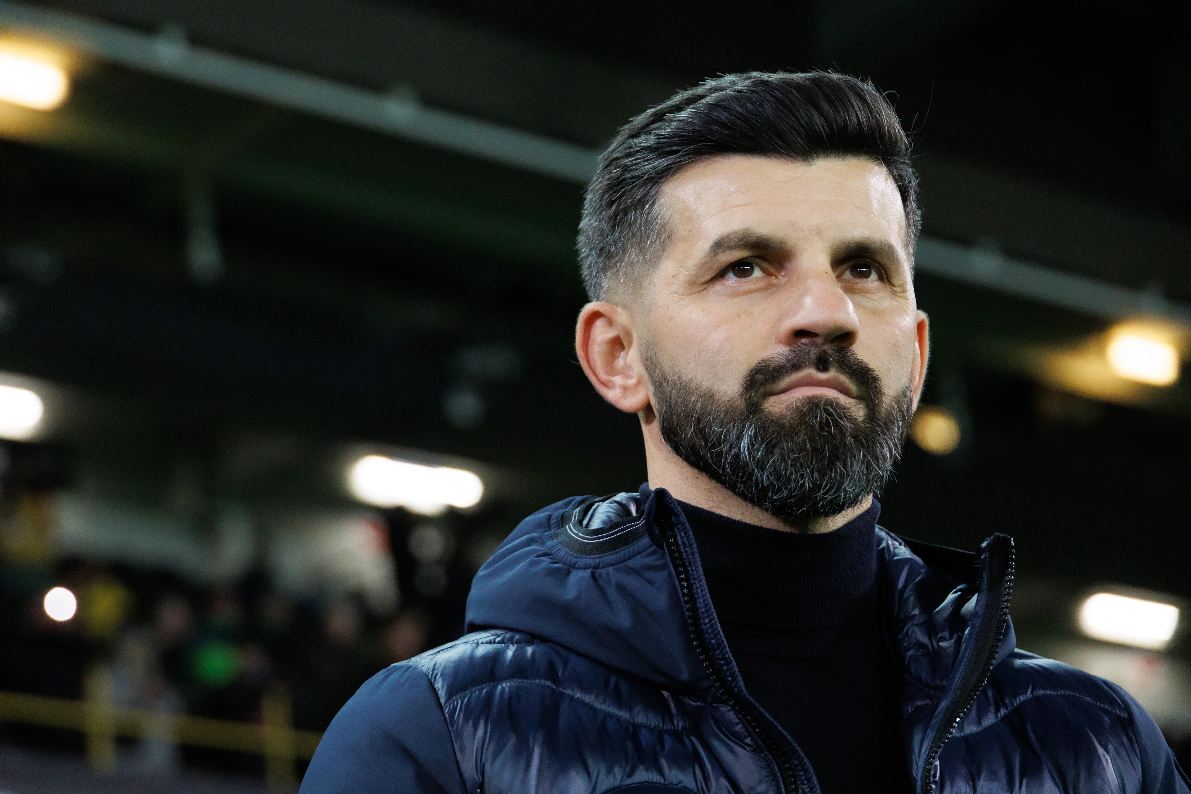 Cercle's head coach Miron Muslic pictured during a soccer game between Belgian Cercle Brugge KSV and Scottish Heart of Midlothian FC, Thursday 28 November 2024 in Brugge, on day four of the League phase of the UEFA Conference League. BELGA PHOTO KURT DESPLENTER