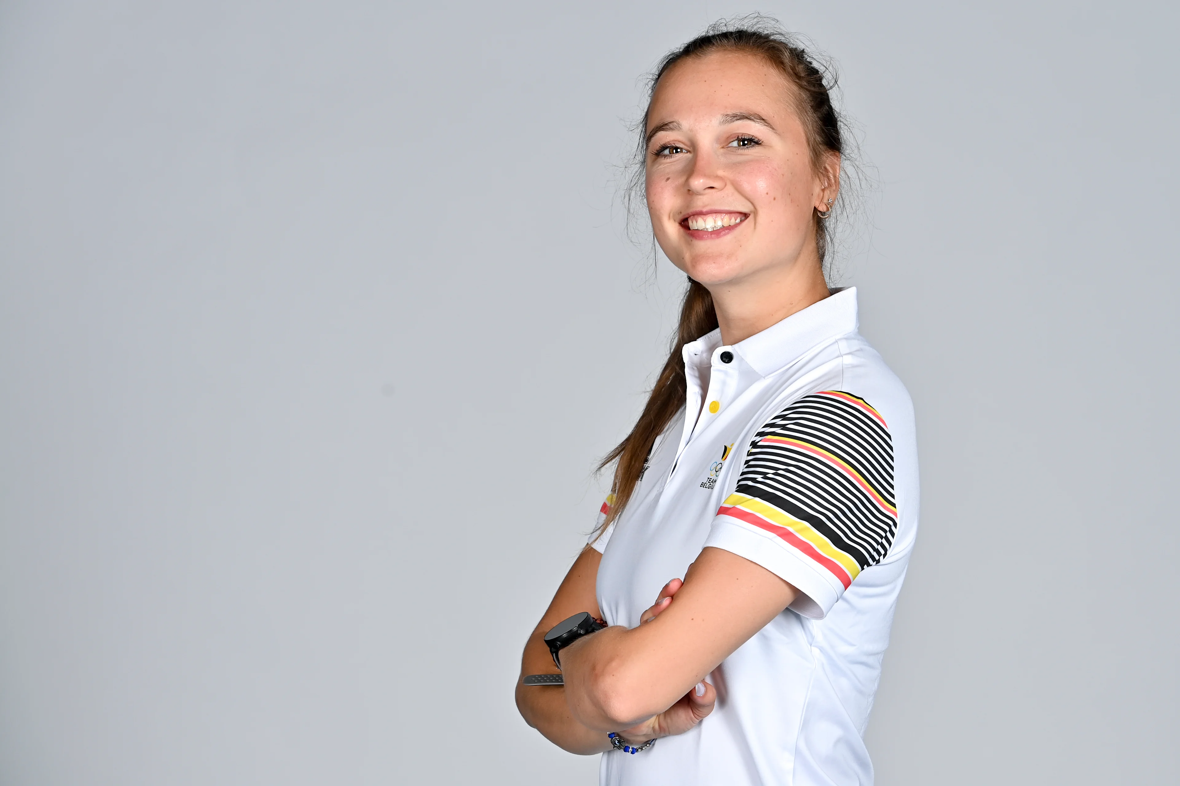 Tinne Gilis poses for the photographer at a photoshoot for the Belgian Olympic Committee BOIC - COIB ahead of the The World Games 2022 sports event, Monday 20 June 2022 in Deurne, Antwerp. BELGA PHOTO DIRK WAEM