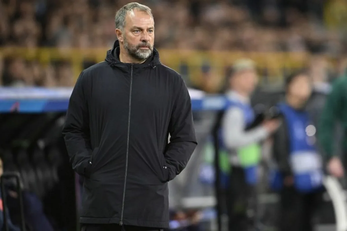 Barcelona's German coach Hans-Dieter Flick reacts from the sideline during the UEFA Champions League league phase day 4 football match between Club Brugge and FC Barcelona at Jan Breydelstadion stadium, in Bruges, on November 5, 2025. NICOLAS TUCAT / AFP