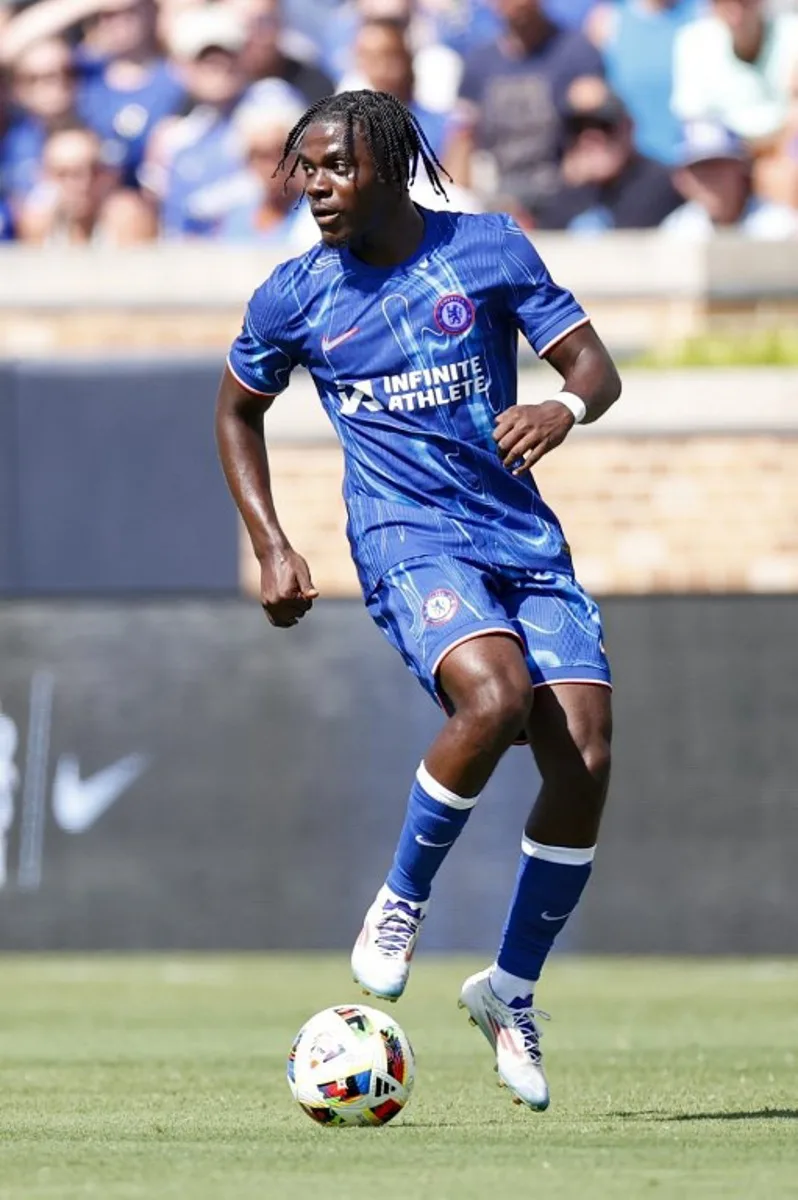 Chelsea's midfielder #45 Romeo Lavia controls the ball during the pre-season club friendly football match between Chelsea FC  and Celtic FC at Notre Dame Stadium in South Bend, Indiana, on July 27, 2024.  KAMIL KRZACZYNSKI / AFP