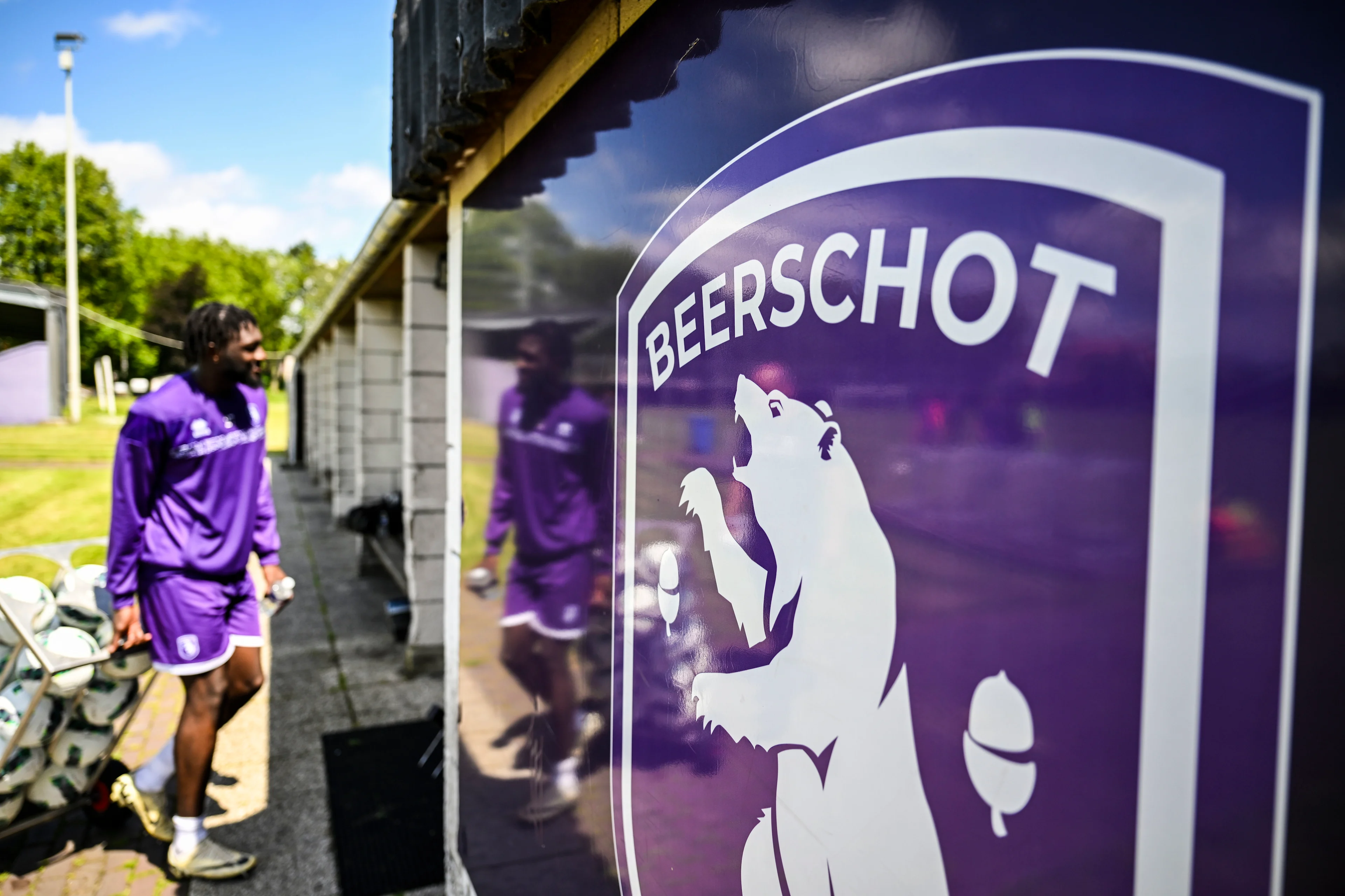 Illustration picture shows the logo of Beerschot VA after a training session of Belgian soccer team Beerschot VA, Monday 17 June 2024 in Antwerp, in preparation of the upcoming 2024-2025 first division season. BELGA PHOTO TOM GOYVAERTS