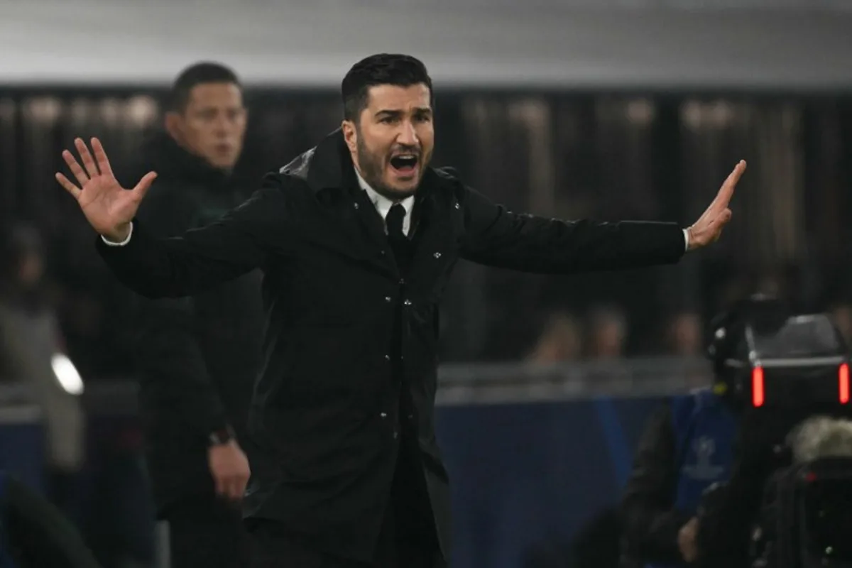 Dortmund's Turkish headcoach Nuri Sahin reacts during the UEFA Champions League football match between Bologna and Borussia Dortmund at the Renato Dall'Ara stadium in Bologna on January 21, 2025.  Alberto PIZZOLI / AFP