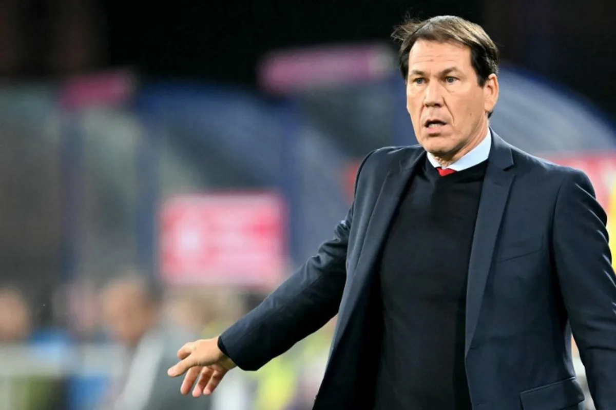 Belgium's French head coach Rudi Garcia reacts during the FIFA World Cup 2026 Group J European qualification football match between Belgium and North Macedonia at the Planet Group Arena in Ghent, on October 10, 2025. NICOLAS TUCAT / AFP
