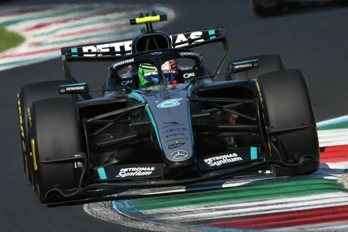 Mercedes' Italian driver Kimi Antonelli competes during the Italian Formula One Grand Prix at the Autodromo Nazionale Monza circuit in Monza, northern Italy on September 6, 2026.  Marco BERTORELLO / AFP