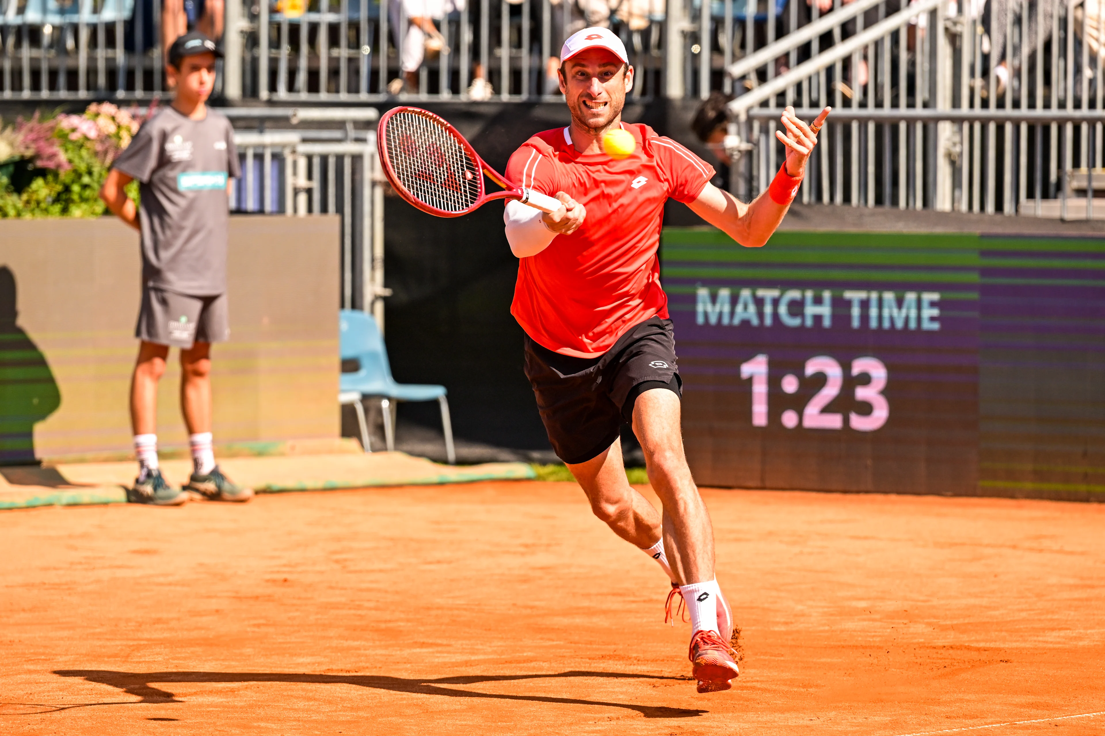 Belgian Sander Gille pictured in action during a tennis match between Austrian pair Miedler/Oberleitner and Belgian pair Gille/ Vliegen, the third rubber in the tie between Austria and Belgium, qualifiers for the Davis Cup tournament, on Saturday 19 September 2026 in Vienna, Austria. BELGA PHOTO DAVID PINTENS