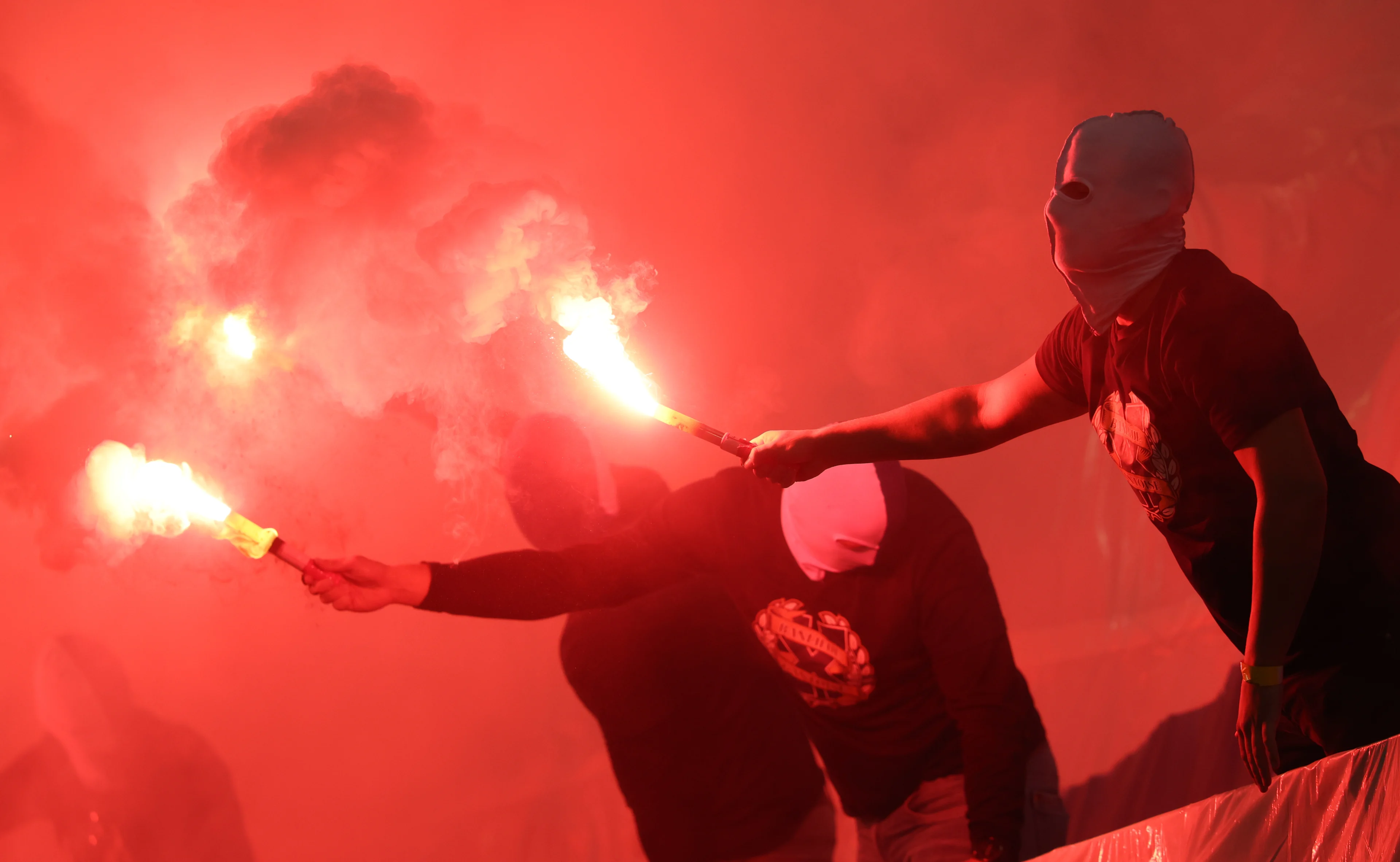 Gent's supporters pictured at the start of a soccer match between KAA Gent and KRC Genk, Sunday 27 October 2024 in Ghent, on day 12 of the 2024-2025 season of the 'Jupiler Pro League' first division of the Belgian championship. BELGA PHOTO VIRGINIE LEFOUR