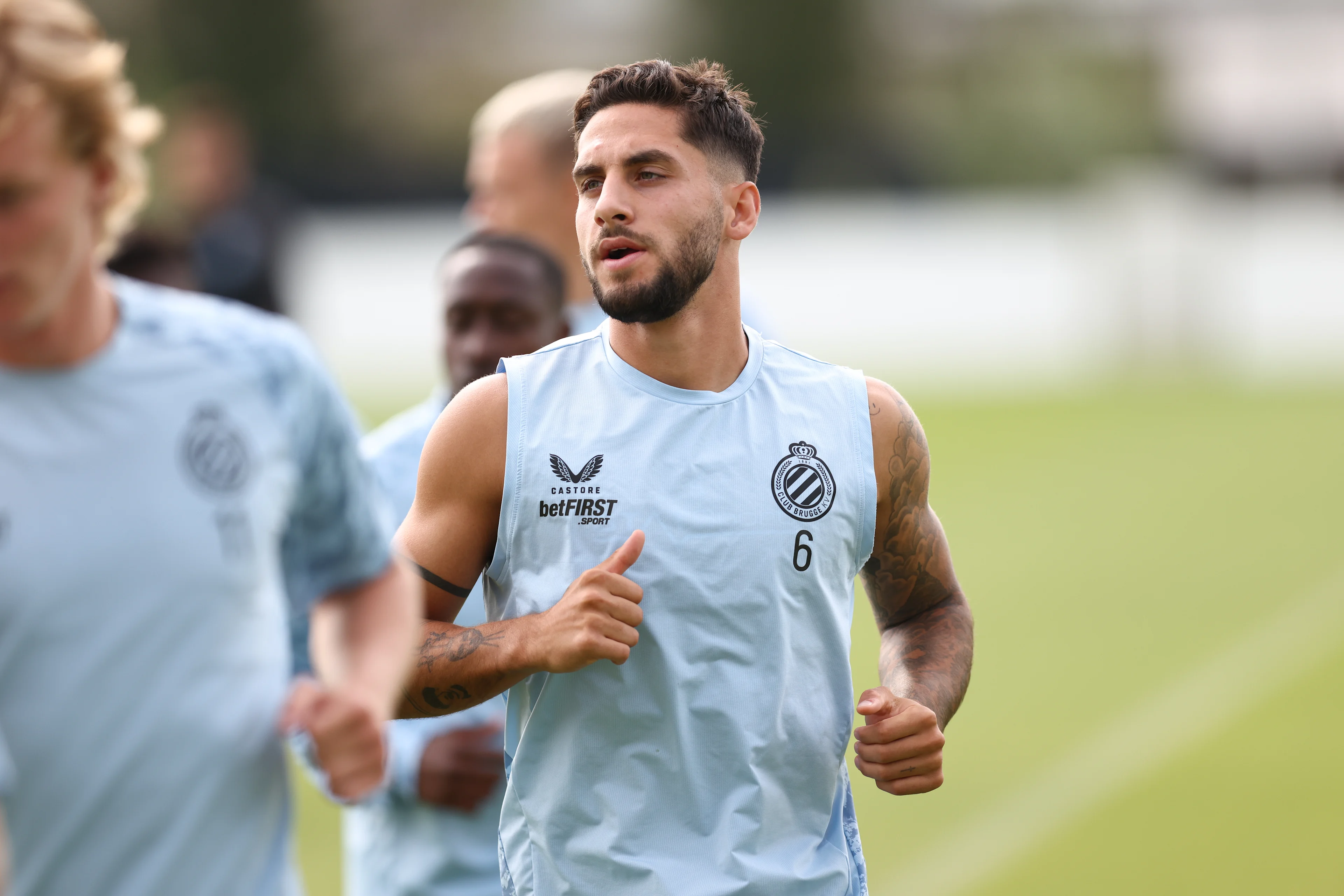 Club's Ludovit Reis pictured during a training session of belgian soccer team Club Brugge, in Brugge, on Tuesday 26 August 2025. The team will play the scottish team Glasgow Rangers on Wednesday, on the second leg of play-offs of the Champions League tournament. BELGA PHOTO BRUNO FAHY