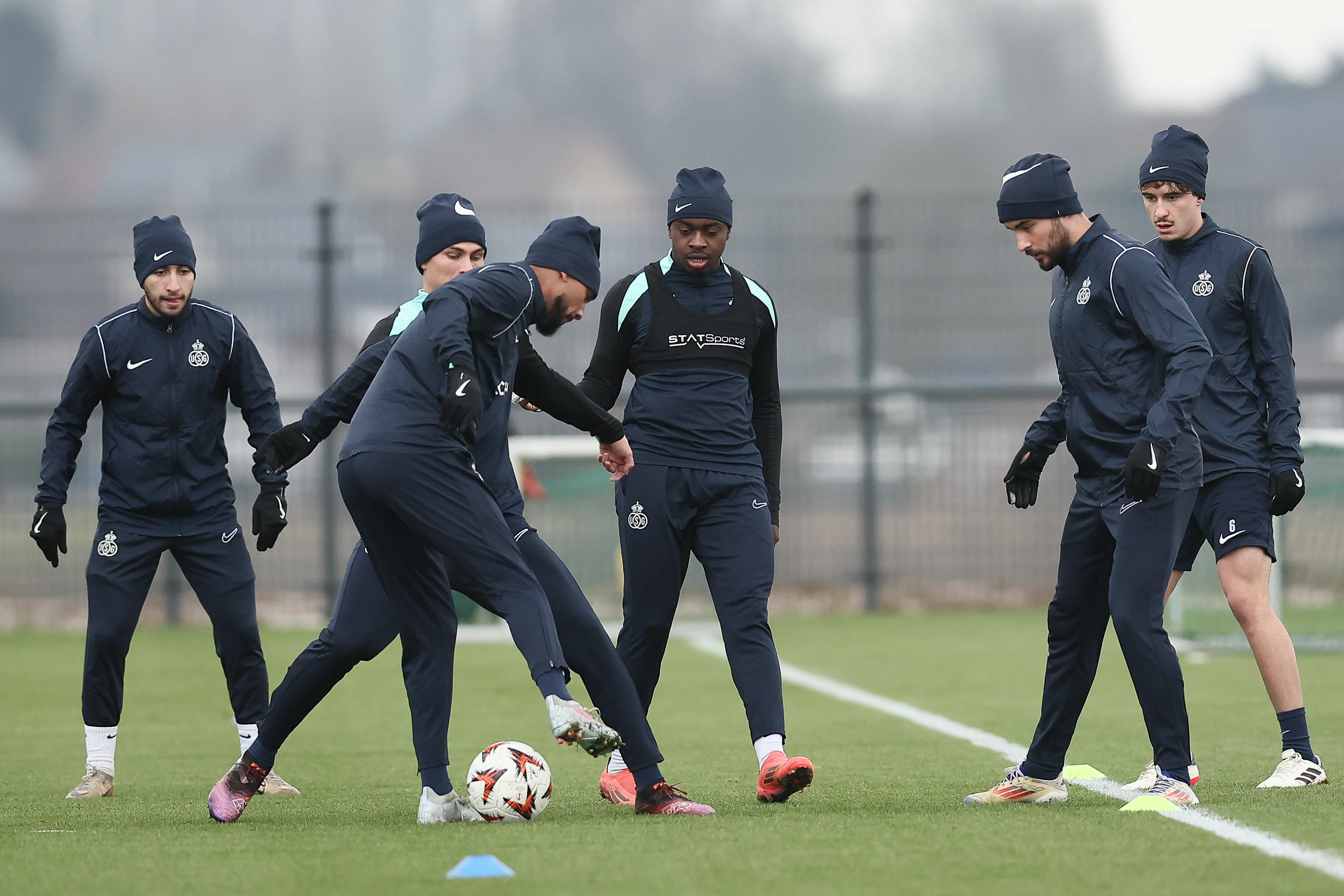 Union's players pictured during a training session of Belgian soccer team Royale Union Saint-Gilloise, on Wednesday 22 January 2025 in Tubize. Tomorrow Union will meet Portuguese SC Braga on day 7/8 of the League phase of the UEFA Europa League tournament. BELGA PHOTO BRUNO FAHY