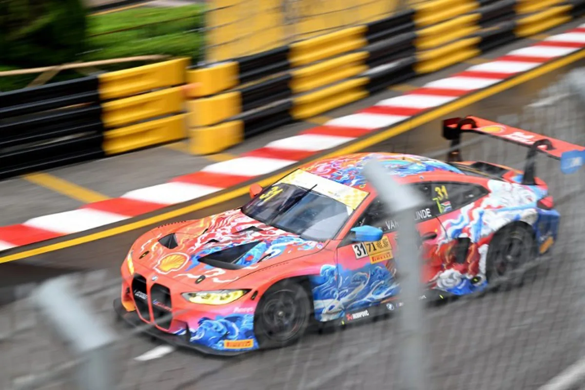 Team WRT South African driver Sheldon Van Der Linde drives his car during the FIA GT World Cup first practice session of the 71st Macau Grand Prix in Macau on November 14, 2024.  Peter PARKS / AFP