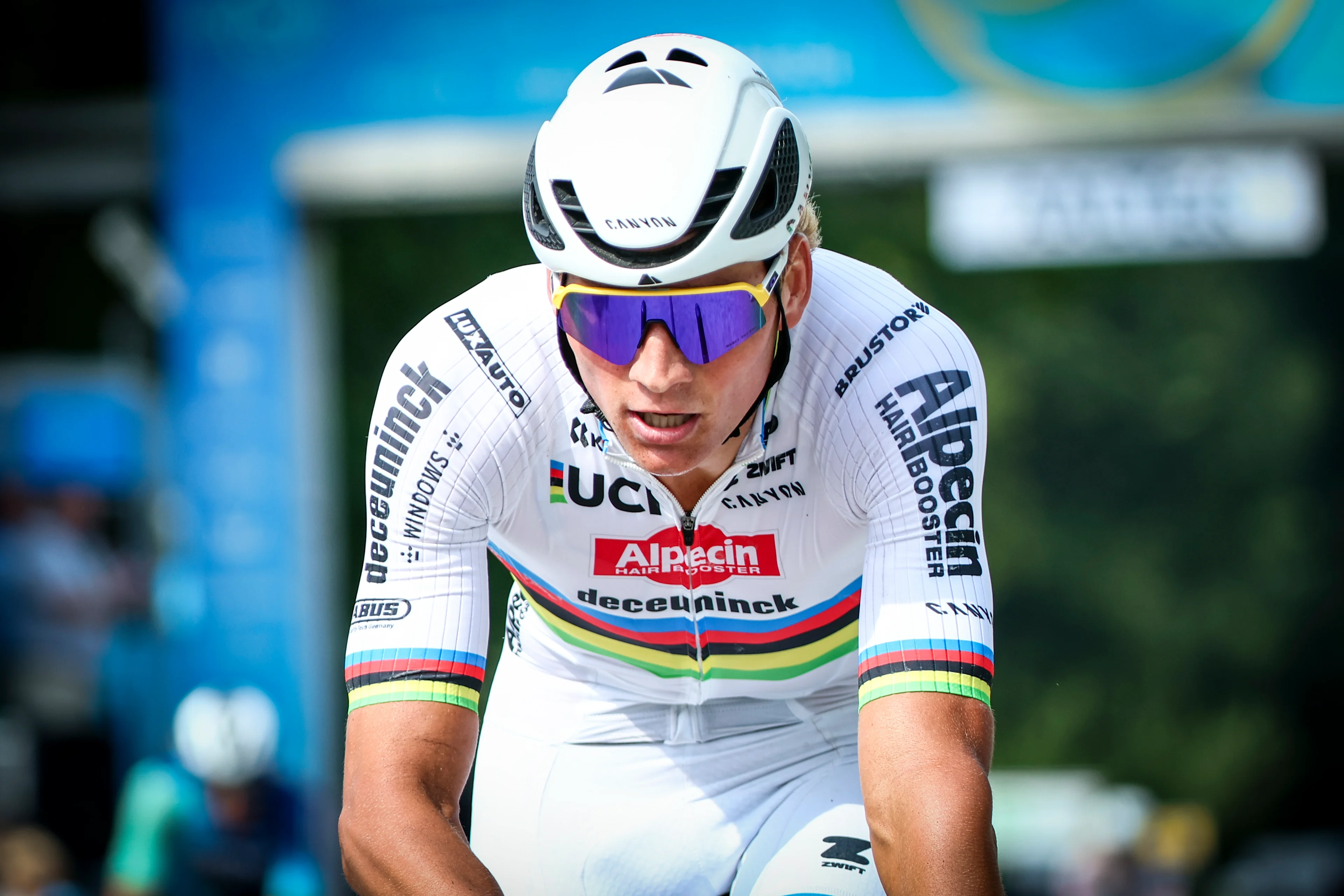 Dutch Mathieu van der Poel of Alpecin-Deceuninck pictured after the fourth stage of the 'Renewi Tour' multi-stage cycling race, from Oostburg to Aalter (178,5 km) on Saturday 31 August 2024. The five-day race takes place in Belgium and the Netherlands. BELGA PHOTO DAVID PINTENS