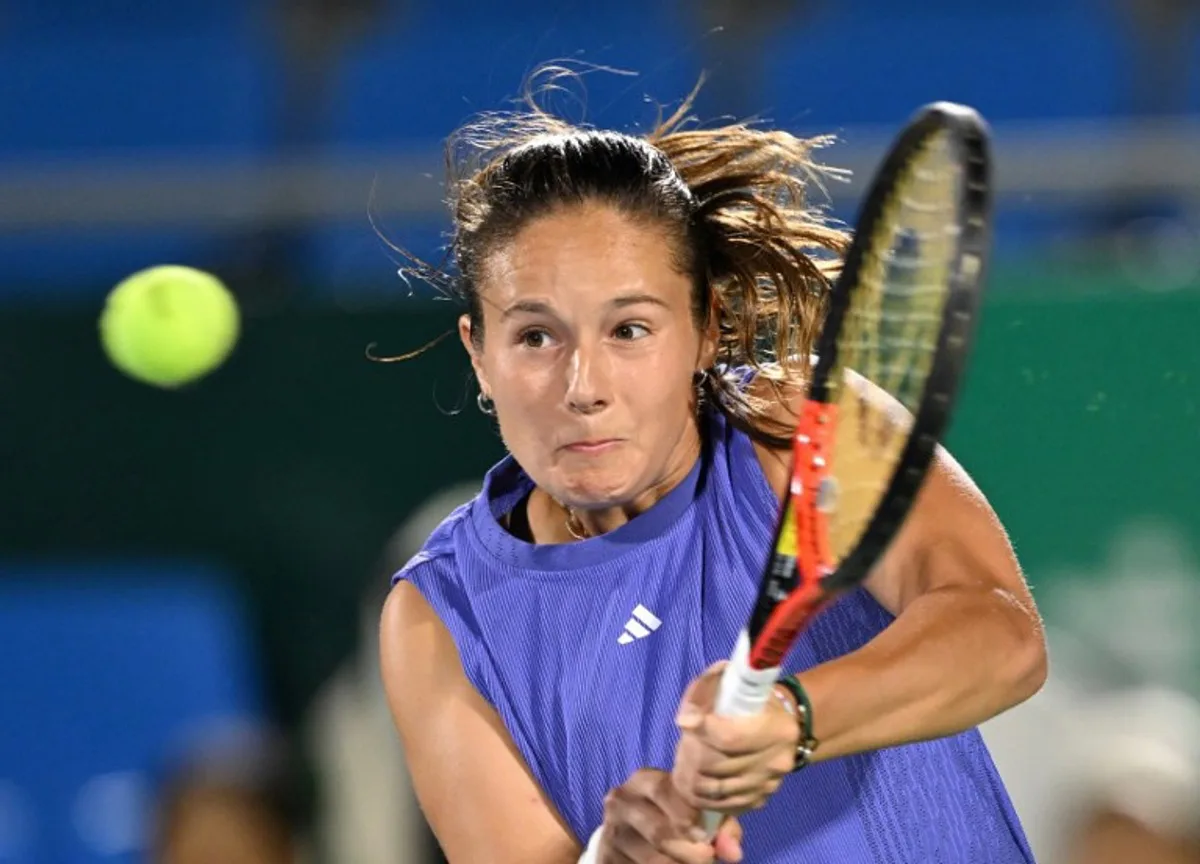 Russia's Daria Kasatkina hits a return to Russia's Diana Shnaider during their women's singles semi-finals match at the Korea Open tennis championships in Seoul on September 21, 2024.   Jung Yeon-je / AFP