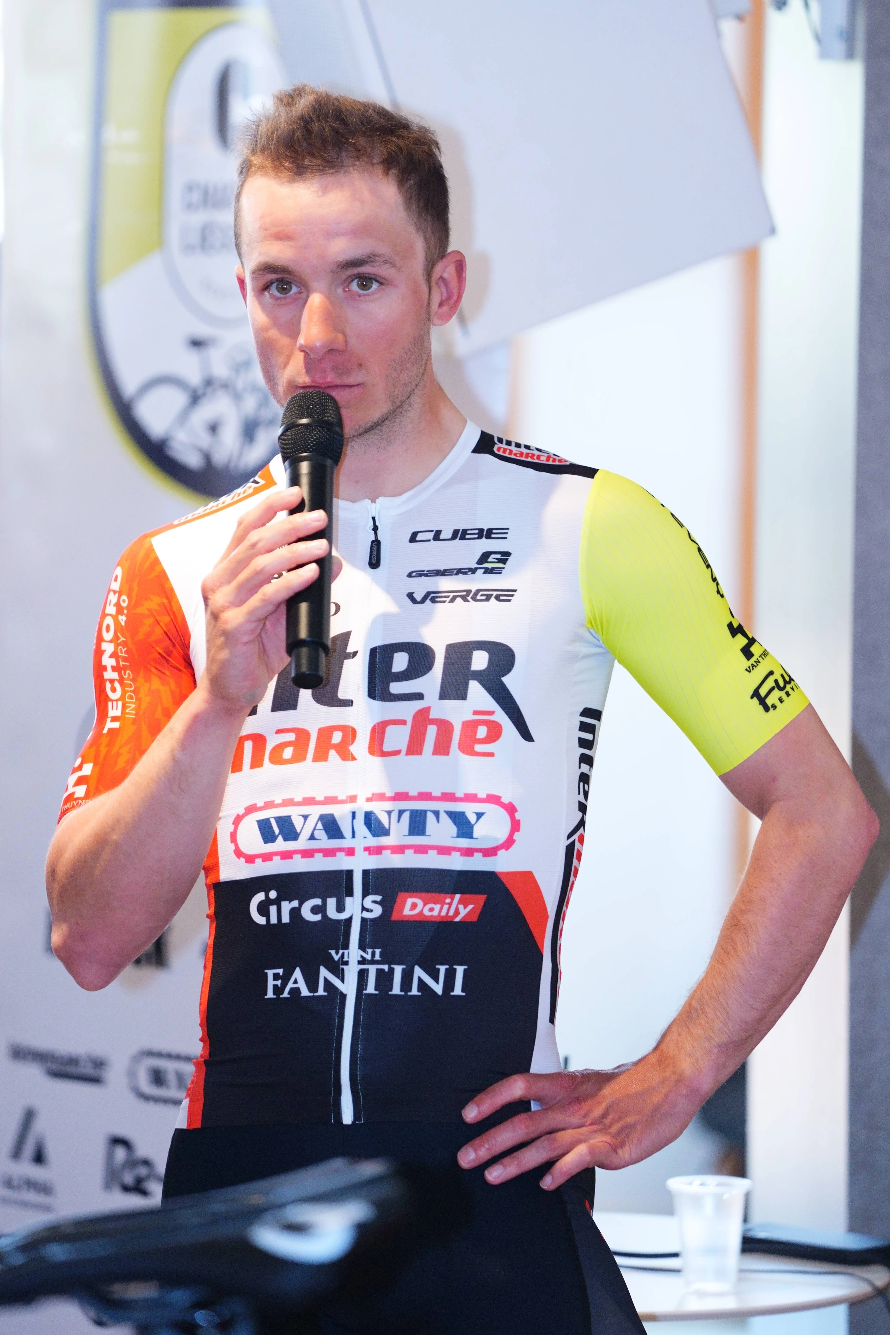 Belgian Gerben Thijssen of Intermarche-Wanty pictured during the team presentation at the media day of Belgian cycling team Intermarche-Wanty, in Alicante, Spain, Friday 17 January 2025. BELGA PHOTO JOMA GARCIA