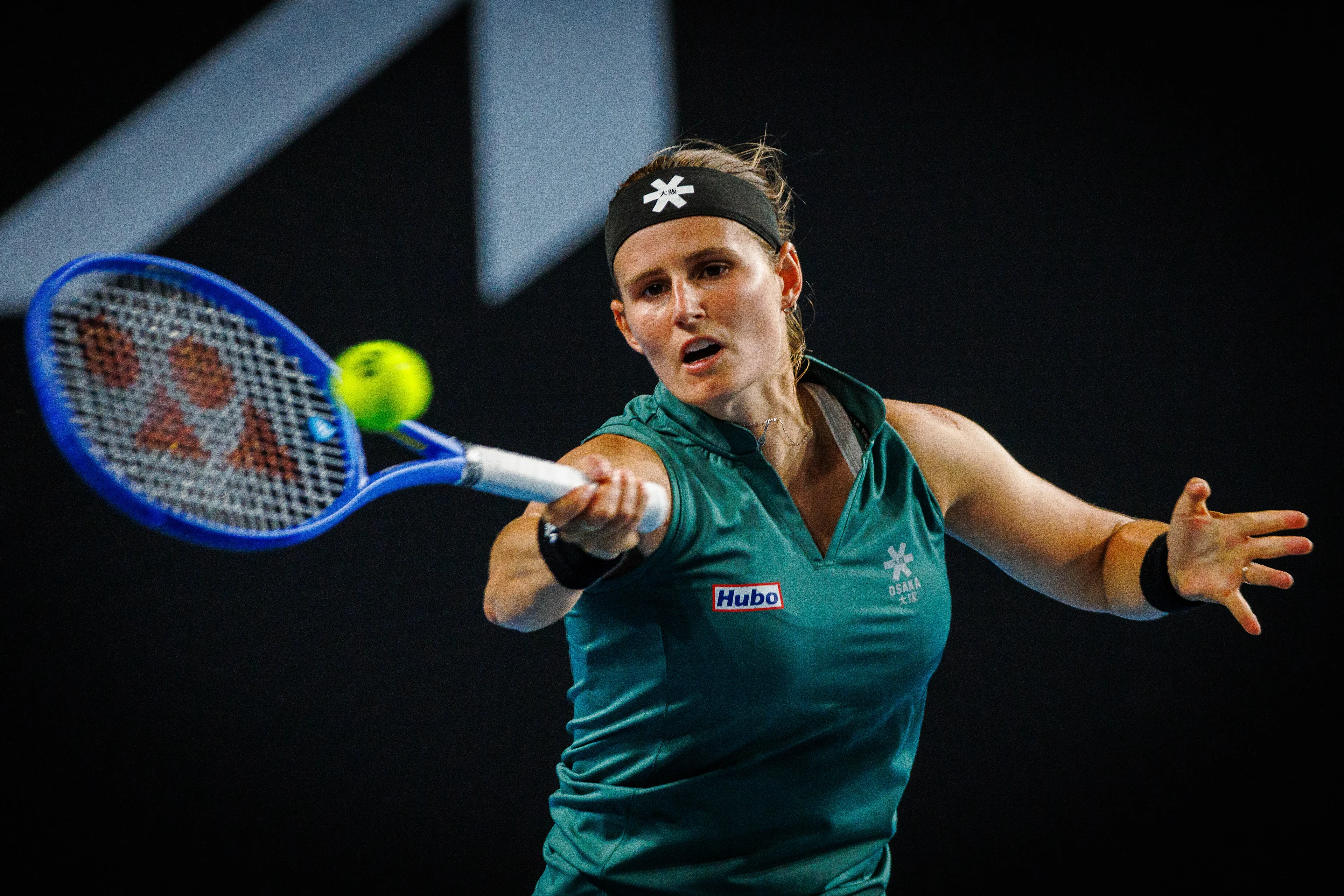 Belgian Greet Minnen pictured in action during a tennis match between Belgian Minnen and Australian Aiava, in the first round of the women's singles at the 'Australian Open' Grand Slam tennis tournament, Monday 13 January 2025 in Melbourne Park, Melbourne, Australia. The 2025 edition of the Australian Grand Slam takes place from January 12th to January 26th. Greet Minnen has lost 7-5, 5-7, 6-7. BELGA PHOTO PATRICK HAMILTON