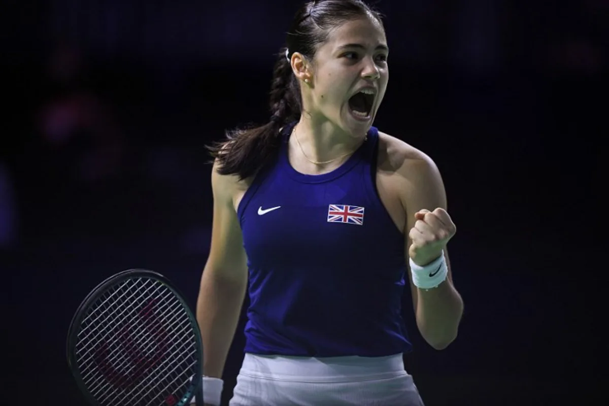 Britain's Emma Raducanu reacts after winning a point against Germany's Jule Niemeier during their singles tennis match between Germany and Great Britian at the Billie Jean King Cup Finals at the Palacio de Deportes Jose Maria Martin Carpena in Malaga, Spain, on November 15, 2024.   JORGE GUERRERO / AFP