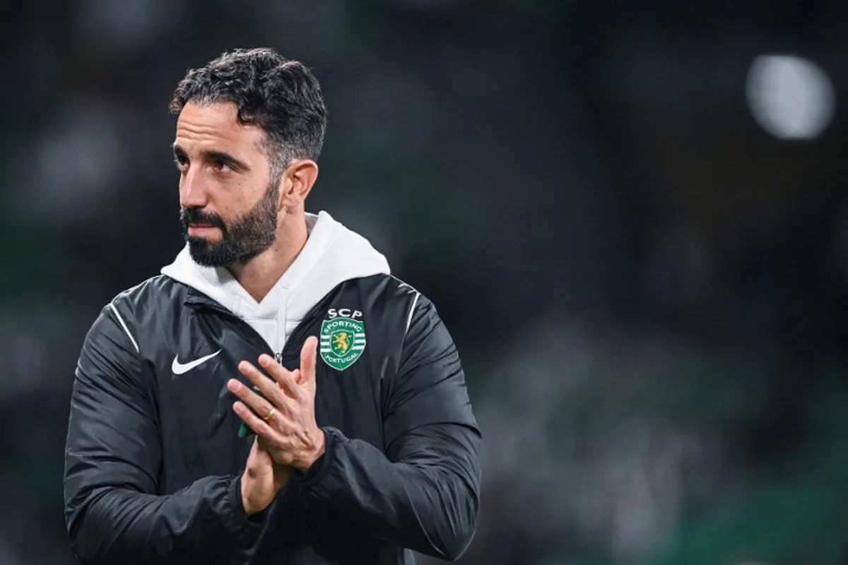 Sporting's coach Ruben Amorim applauds prior the Portuguese League Cup quarter final football match between Sporting CP and CD Nacional at the Jose Alvalade stadium in Lisbon, on October 29, 2024.  Patricia DE MELO MOREIRA / AFP