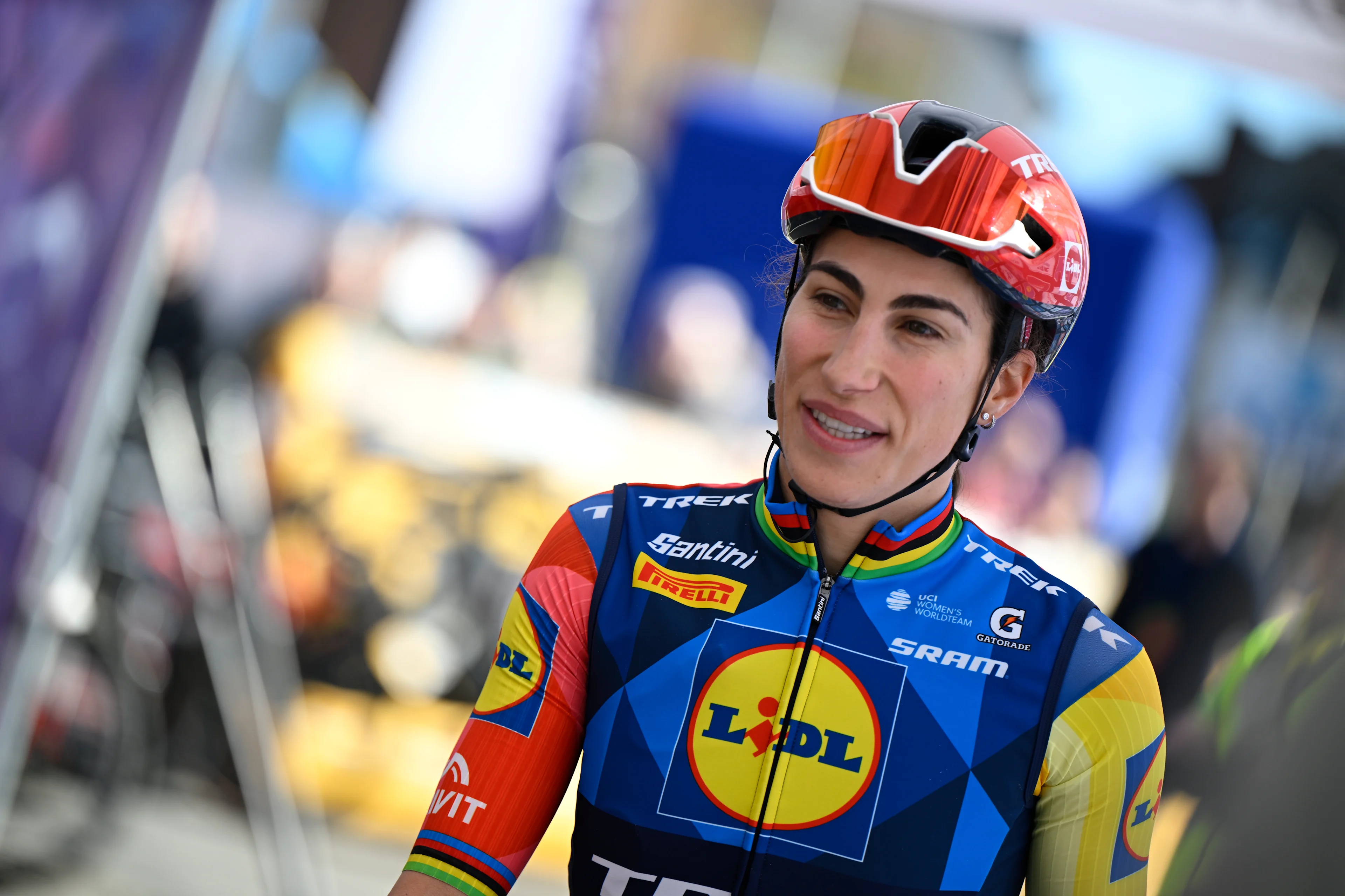 Italian Elisa Balsamo of Lidl-Trek pictured at the start of the women's race of the 'Scheldeprijs' one day cycling event, 130,3km from and to Schoten on Wednesday 08 April 2026. BELGA PHOTO TOM GOYVAERTS