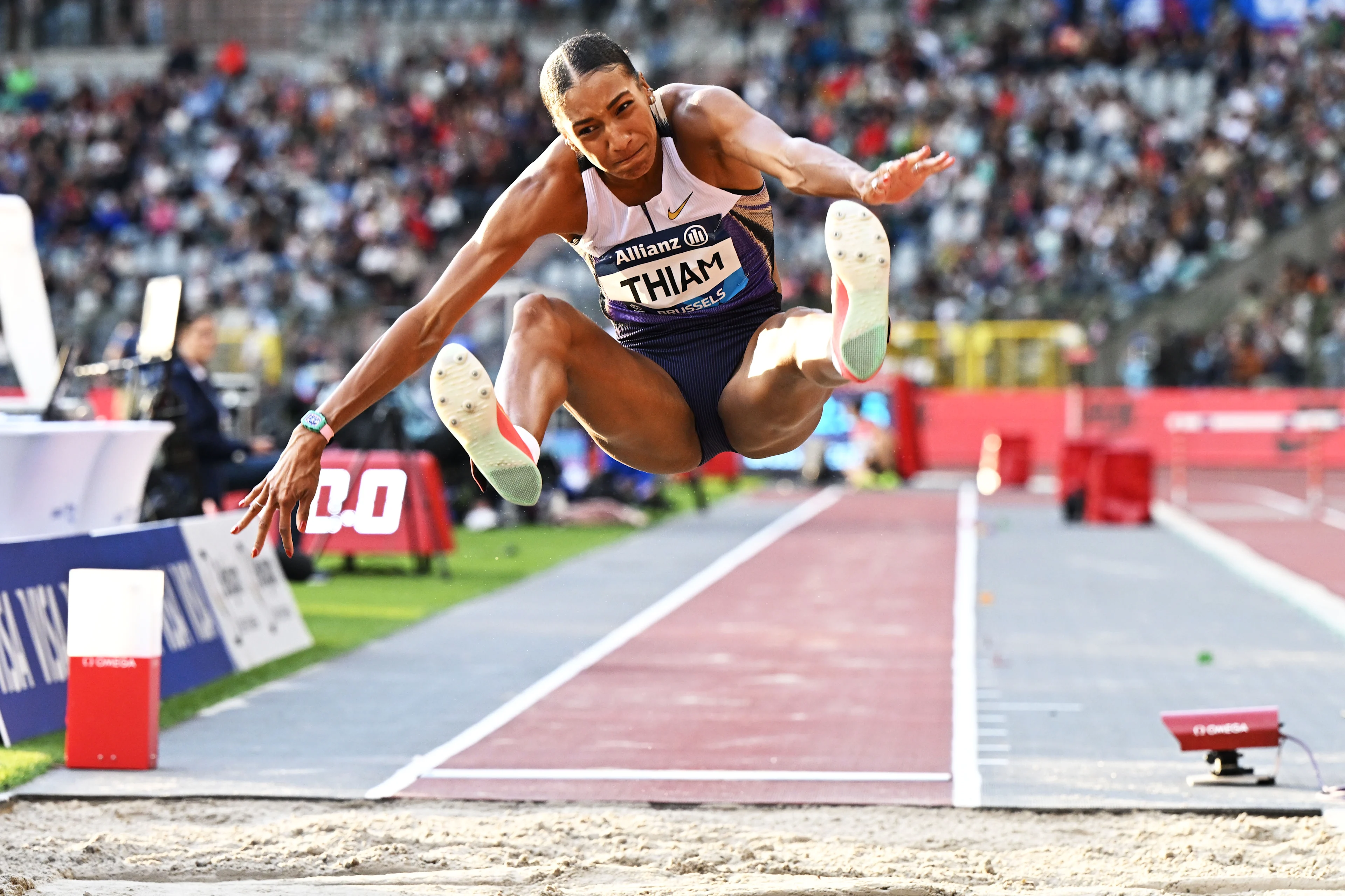 Belgian Nafissatou Nafi Thiam pictured during the women's long jump event at the 49th edition of the Memorial Van Damme Diamond League athletics event in Brussels, Friday 22 August 2025. BELGA PHOTO DAVID PINTENS
