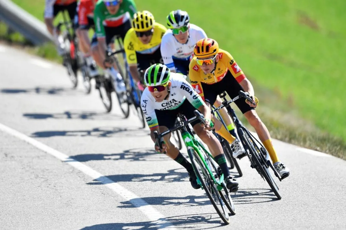 Team Caja Rural's Ecuadorian rider Jefferson Cepeda (2R) followed by team Intermarche's Italian rider Simone Petilli, team Uno-X Pro Cycling's Danish rider Niklas Eg and team Ef Education's Ecuadorian rider Richard Carapaz compete during the 3rd stage of the 2023 Tour of Catalonia cycling race, 180,6 km from Olost to La Molina on March 22, 2023.  Pau BARRENA / AFP