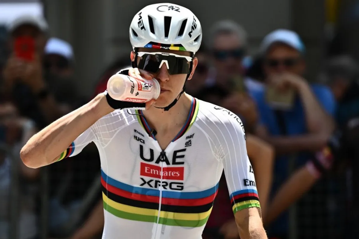 Slovenia's rider Tadej Pogacar of team UAE Emirates - XRG prepares to take the start of the first stage of the Men's Tour of Switzerland (Tour de Suisse) cycling race, in Sondrio, Italy, on June 17, 2026. Marco BERTORELLO / AFP