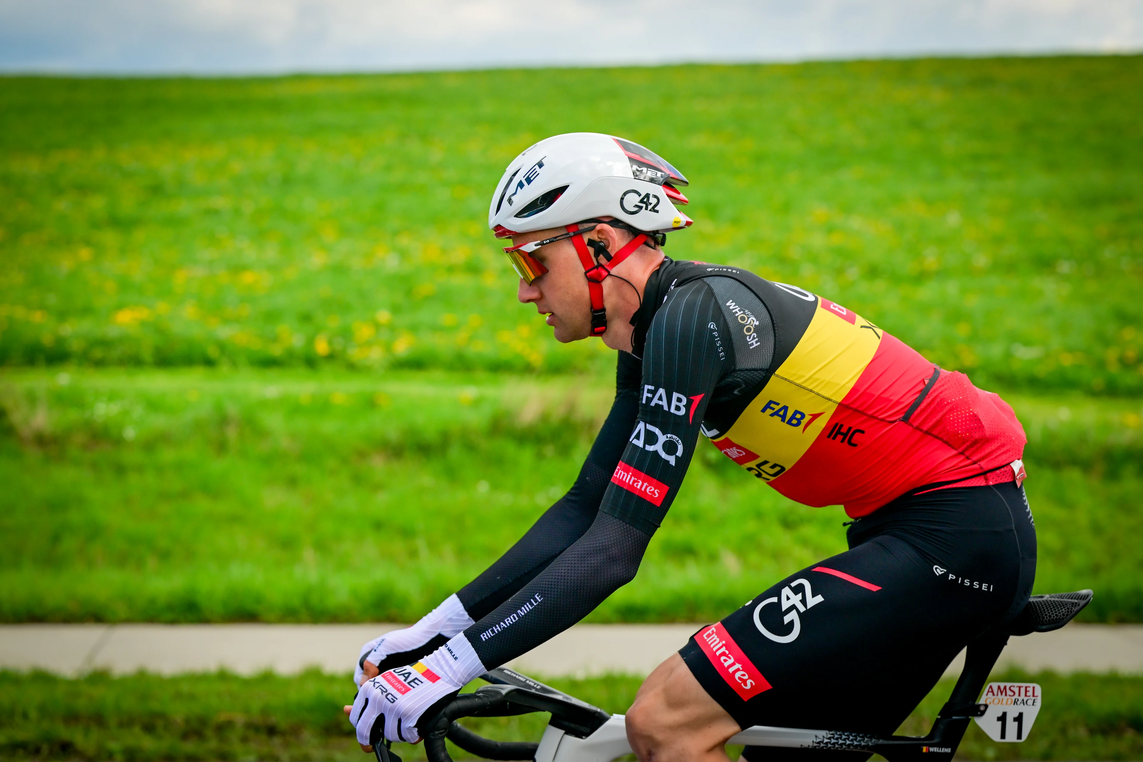 Belgian Tim Wellens of UAE Team Emirates-XRG pictured in action during the men elite 'Amstel Gold Race' one day cycling race, 257,4 km from Maastricht to Valkenburg, The Netherlands, Sunday 19 April 2026. BELGA PHOTO DIRK WAEM
