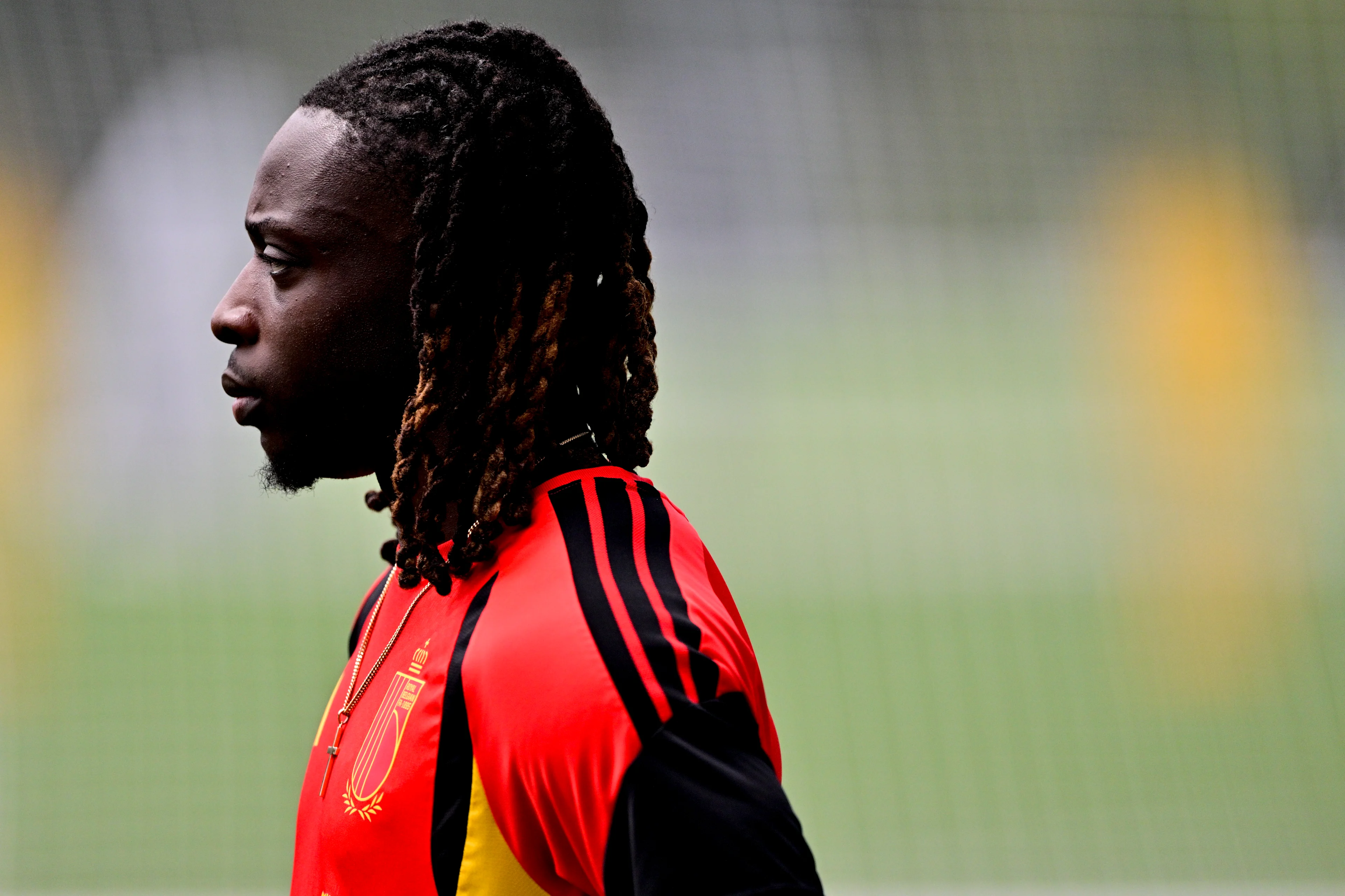 Belgium's Jeremy Doku pictured during a training session of Belgian national soccer team Red Devils in their base camp, home of the Seattle Sounders, Renton, Seattle, USA, on Friday 19 June 2026. The Red Devils prepare for their next game in the group stage of the 2026 FIFA World Cup. BELGA PHOTO DIRK WAEM