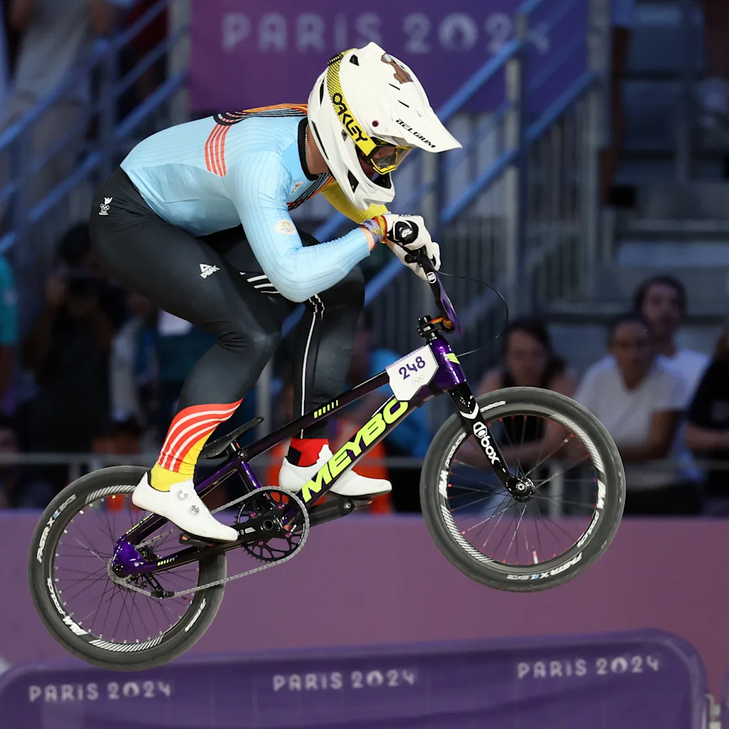 Belgian BMX'er Ruben Gommers pictured in action during the quarterfinals of the men's BMX competition at the Paris 2024 Olympic Games, on Thursday 01 August 2024 in Paris, France. The Games of the XXXIII Olympiad are taking place in Paris from 26 July to 11 August. The Belgian delegation counts 165 athletes competing in 21 sports. BELGA PHOTO BENOIT DOPPAGNE
