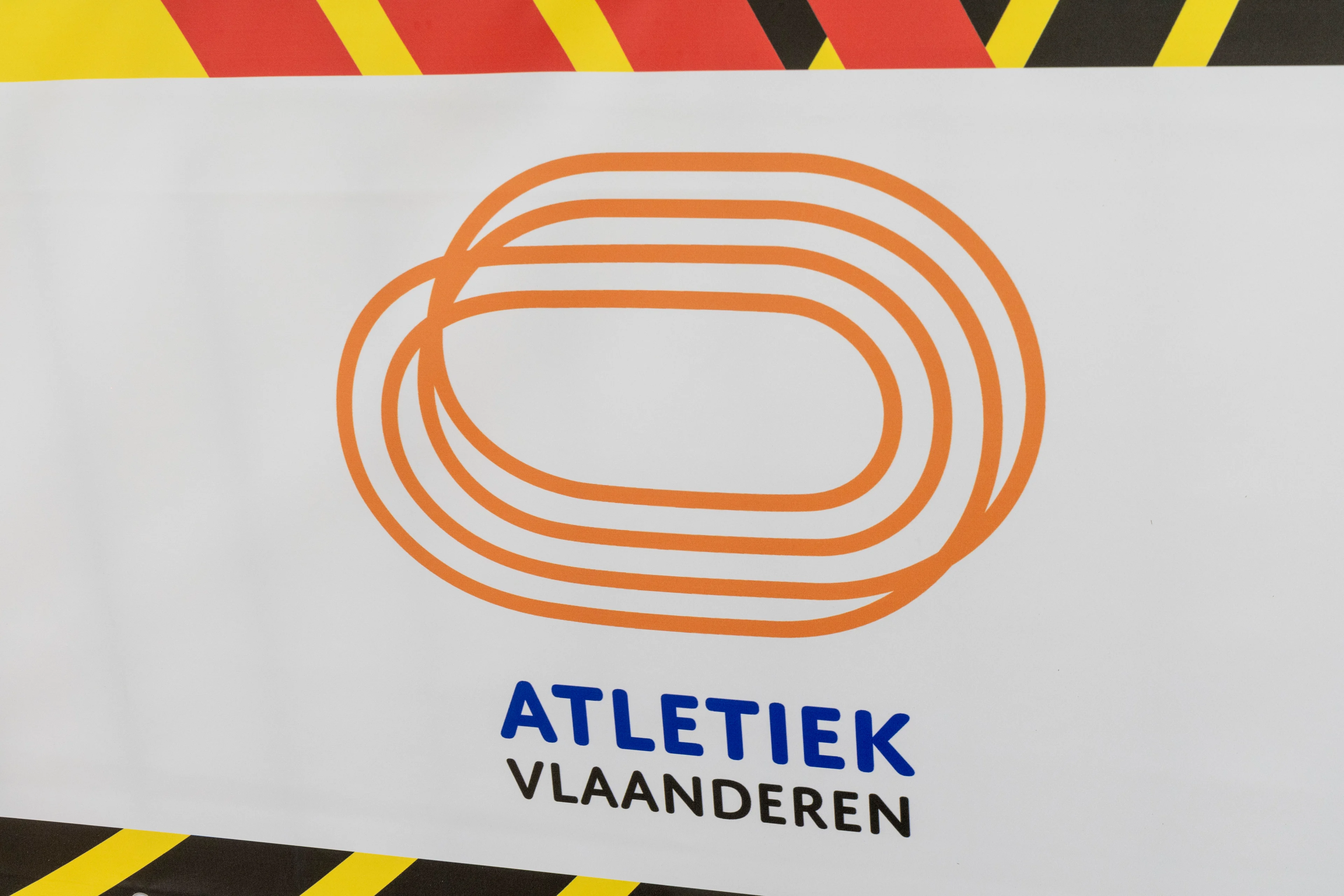 Atletiek Vlaanderen logo pictured during the Olympic Festival, on Saturday 03 August 2024 in Middelkerke. The Games of the XXXIII Olympiad are taking place in Paris from 26 July to 11 August. The Belgian delegation counts 165 athletes in 21 sports. BELGA PHOTO NICOLAS MAETERLINCK