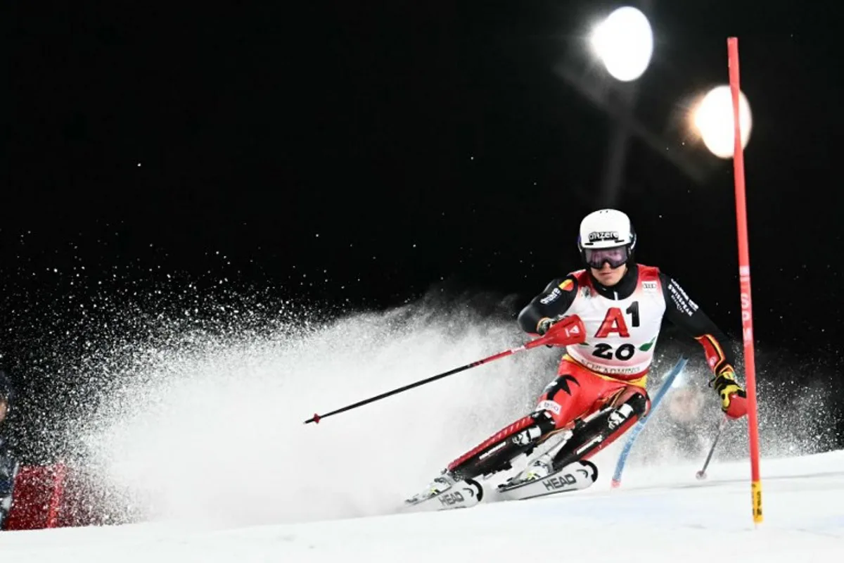 Belgium's Armand Marchant competes during the first run of the men's slalom event of the FIS Alpine Skiing World Cup in Schladming, Austria, on January 29, 2025.  Joe Klamar / AFP