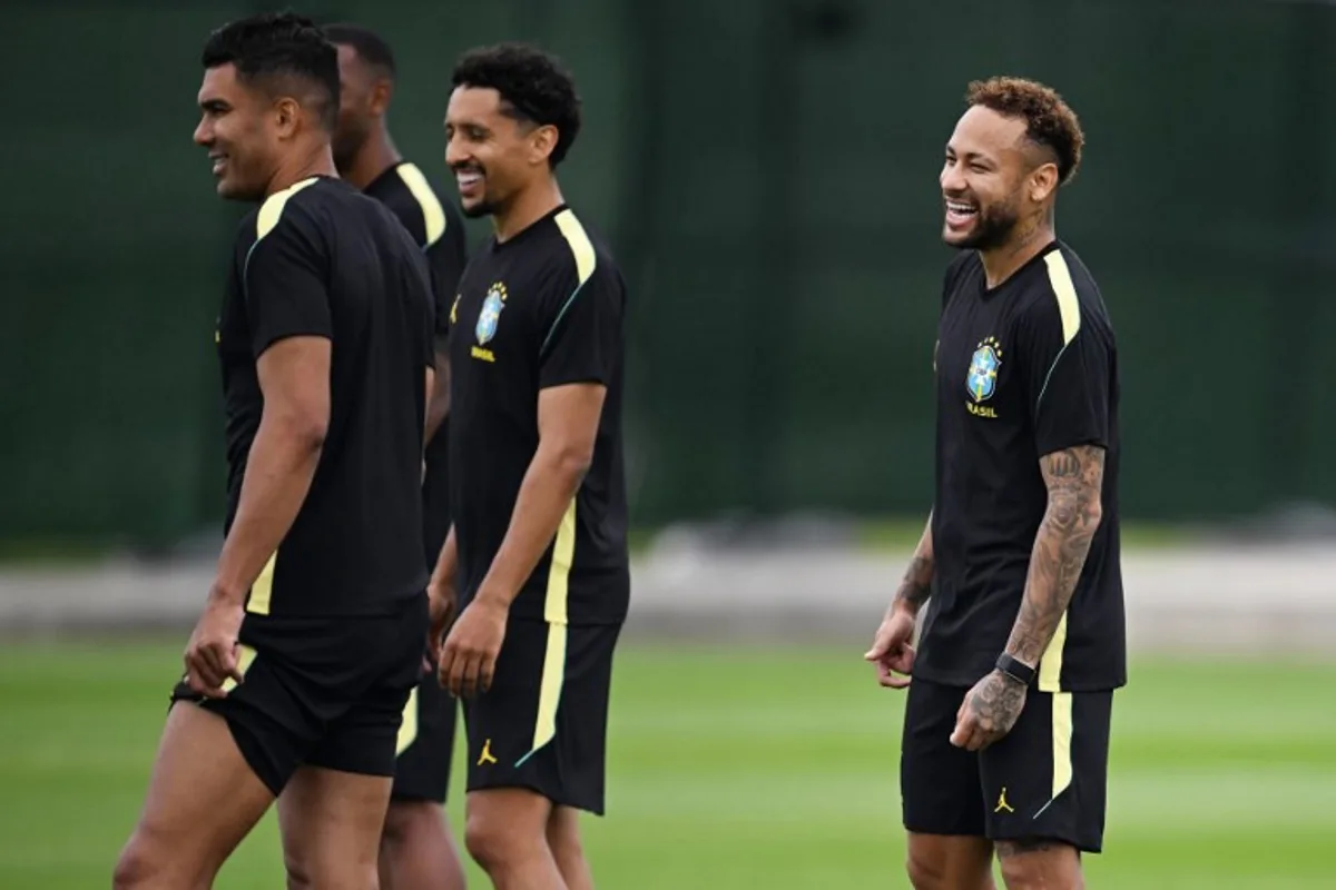 Brazil's forward #10 Neymar reacts during an MD-1 training session at Columbia Park Training Facility in Morristown, New jersey, on June 18, 2026, on the eve of the World Cup 2026 Group C football match between Brazil and Haiti.   MAURO PIMENTEL / AFP