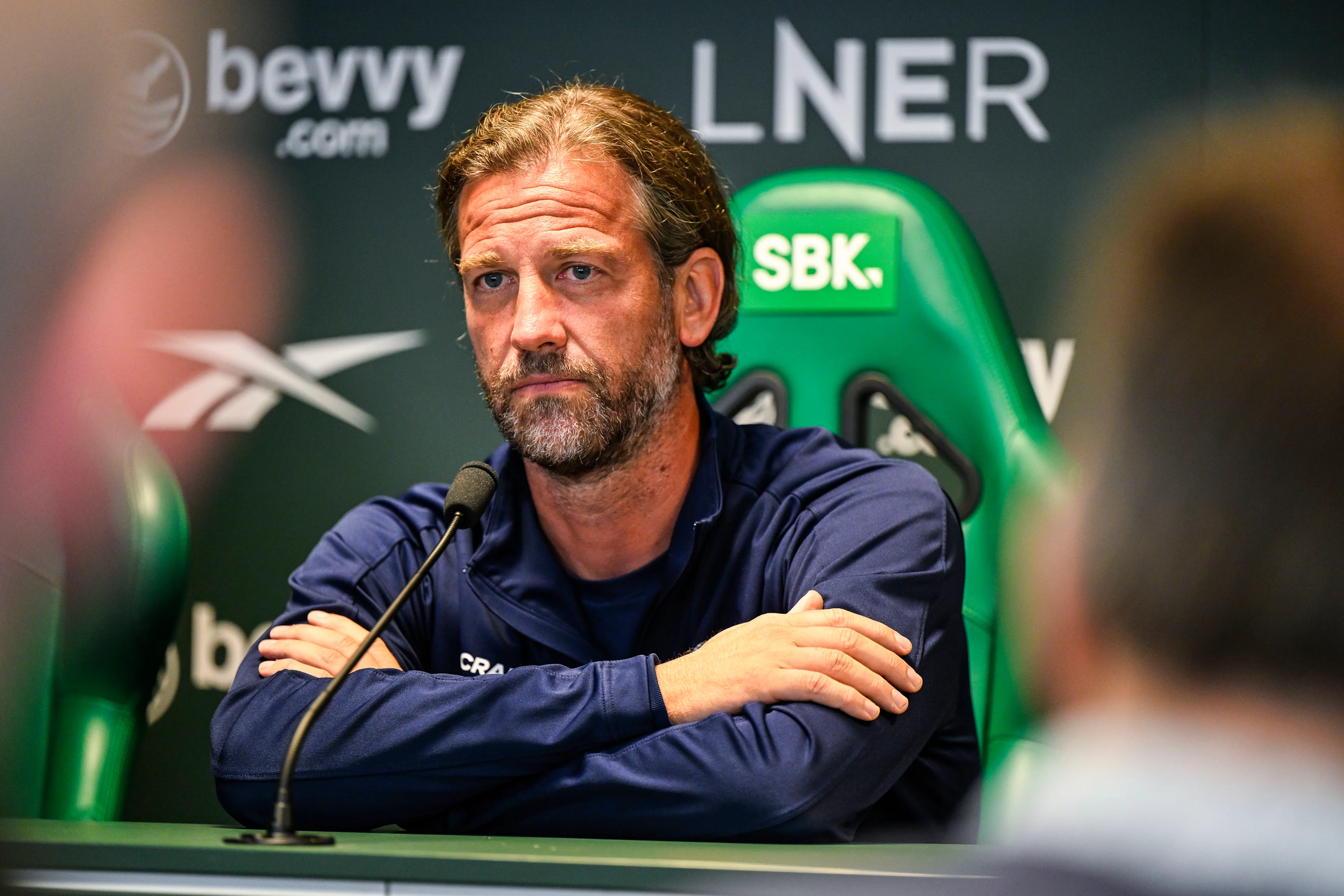 Gent's head coach Rik De Mil pictured during a press conference of Belgian soccer team KAA Gent, Wednesday 26 August 2026 in Edinburgh, in preparations of the return leg of the play-off round for the UEFA Conference League league phase, against Scottish team Hibernian FC. BELGA PHOTO TOM GOYVAERT