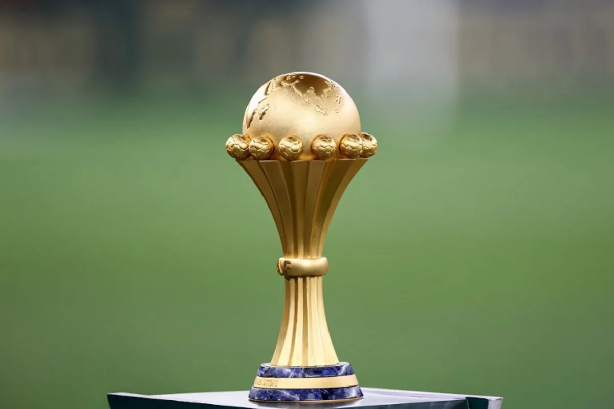 This photograph shows the trophy ahead of the Africa Cup of Nations (CAN) 2024 final football match between Ivory Coast and Nigeria at Alassane Ouattara Olympic Stadium in Ebimpe, Abidjan on February 11, 2024.  FRANCK FIFE / AFP