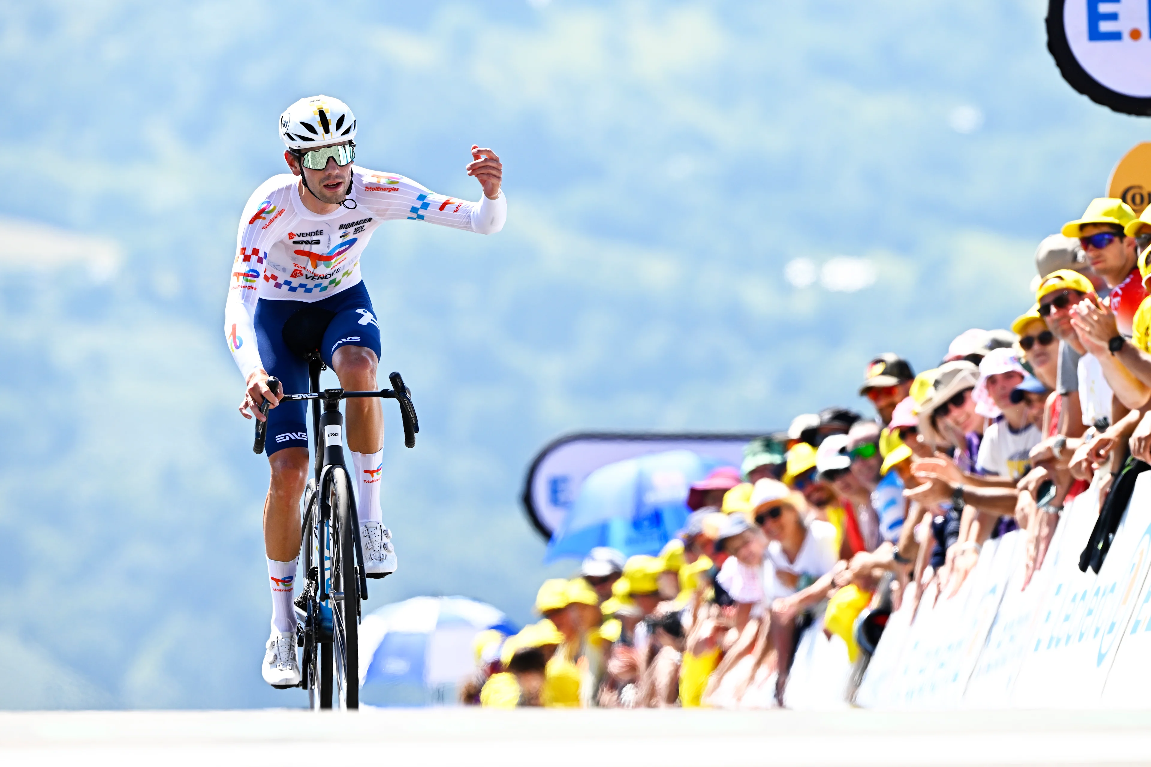 Belgian Steff Cras of TotalEnergies pictured at the finish of stage 13 of the 2025 Tour de France cycling race, an 11km individual time trial from Loudenvielle to Peyragudes, on Friday 18 July 2025 in France. The 112th edition of the Tour de France starts on Saturday 5 July in Lille, France, and will finish in Paris, France on the 27th of July. BELGA PHOTO JASPER JACOBS