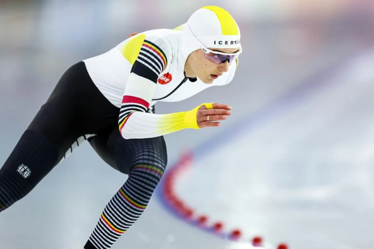 Belgium's Isabelle van Elst competes in the 1000 meters women race at the ISU World Speed Skating Championships in Thialf arena in Heerenveen on March 4, 2023.  Vincent Jannink / ANP / AFP