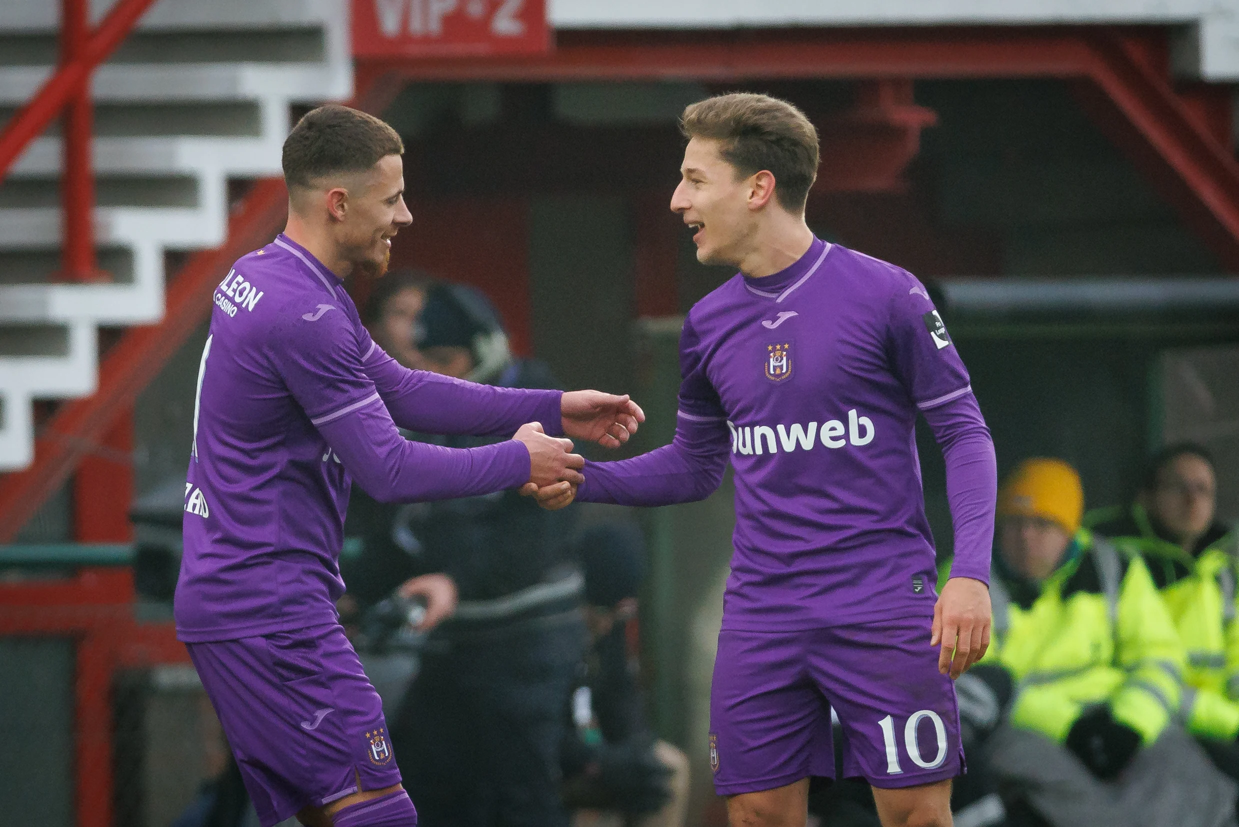 Anderlecht's Thorgan Hazard celebrates after scoring during a soccer match between KV Kortrijk and RSC Anderlecht, Sunday 19 January 2025 in Kortrijk, on day 22 of the 2024-2025 season of the 'Jupiler Pro League' first division of the Belgian championship. BELGA PHOTO KURT DESPLENTER