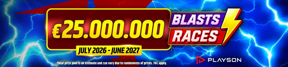 Join the Playson €25,000,000 Network Promotion at Starcasino and win cash prizes through Non-Stop Blasts, Grand Races and Turbo Races!