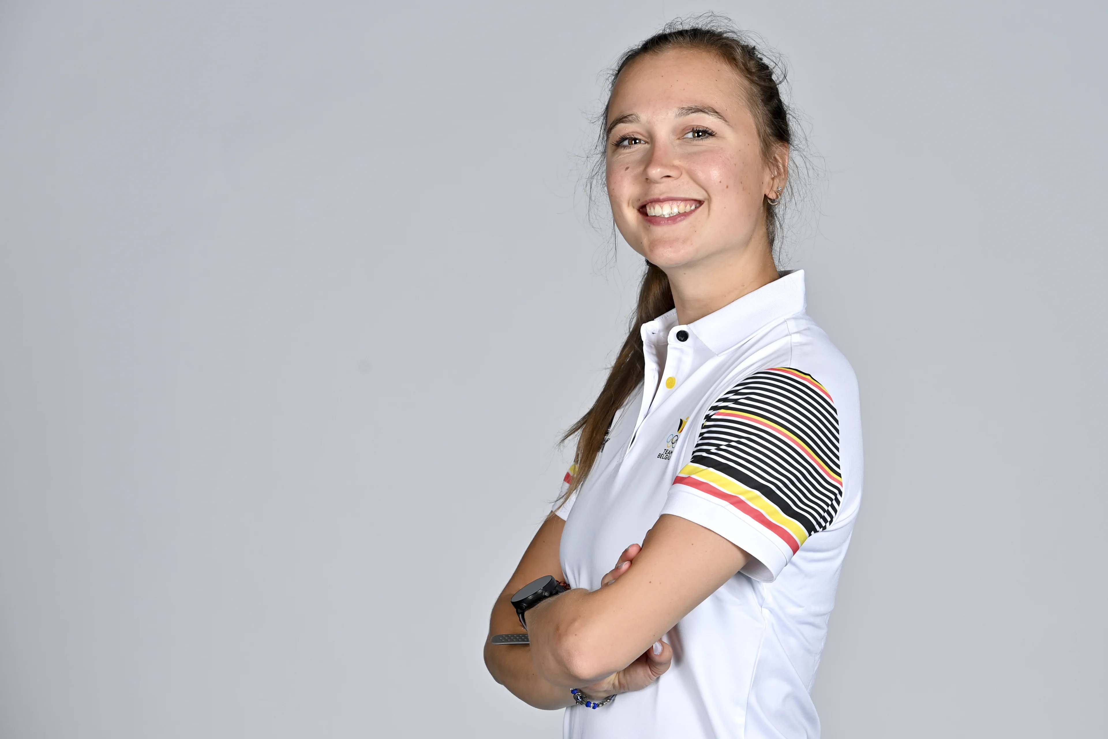 Tinne Gilis poses for the photographer at a photoshoot for the Belgian Olympic Committee BOIC - COIB ahead of the The World Games 2022 sports event, Monday 20 June 2022 in Deurne, Antwerp. BELGA PHOTO DIRK WAEM