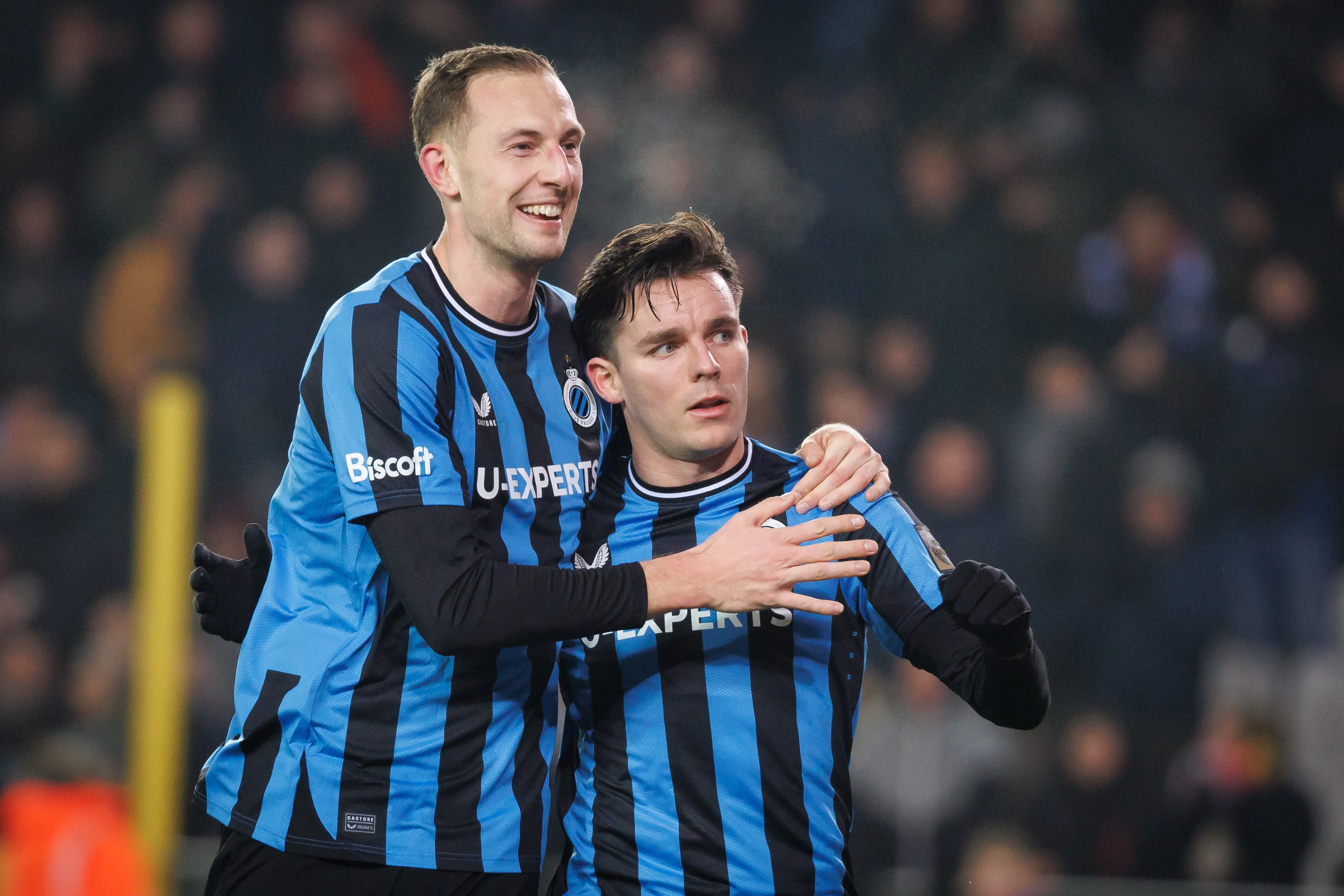 Club's Hugo Vetlesen celebrates after scoring during a soccer match between Club Brugge KV and K Beerschot VA, Saturday 18 January 2025 in Brugge, on day 22 of the 2024-2025 season of the 'Jupiler Pro League' first division of the Belgian championship. BELGA PHOTO KURT DESPLENTER