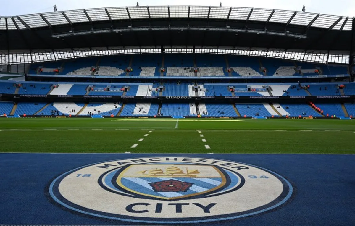 The empty stadium is seen ahead of the English Premier League football match between Manchester City and Liverpool at the Etihad Stadium in Manchester, north west England, on April 1, 2023.  Paul ELLIS / AFP