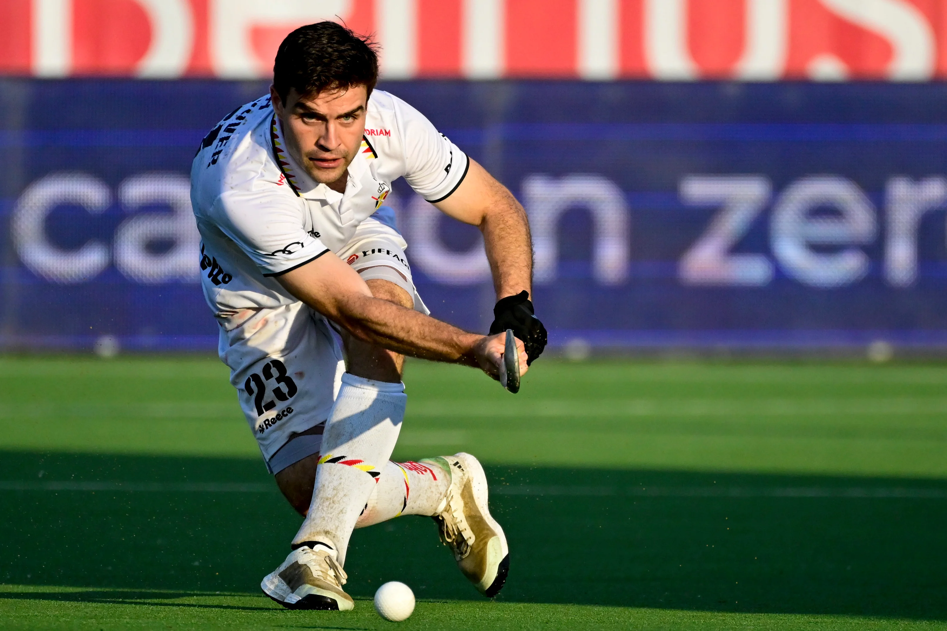 Belgium's Arthur de Sloover pictured in action during a hockey game between Belgian national team Red Lions and Australia, match 9/16 in the group stage of the 2024 Men's FIH Pro League, Wednesday 29 May 2024, in Antwerp. BELGA PHOTO DIRK WAEM