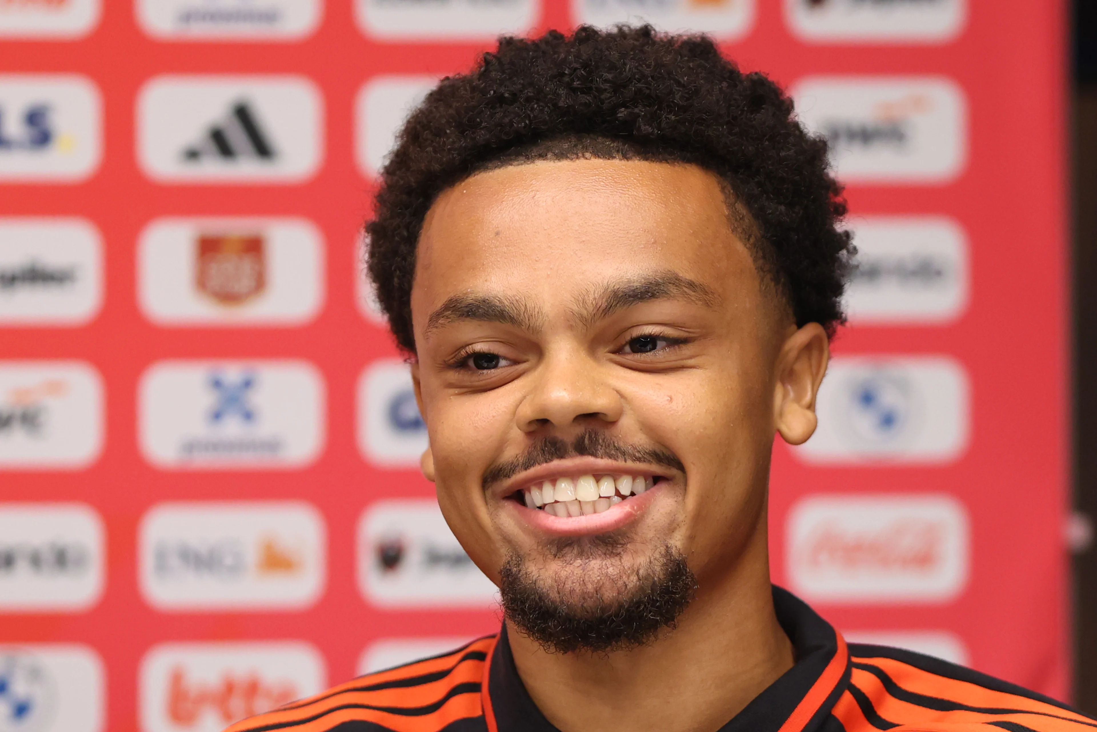 Belgian Lucas Noubi pictured during a press conference of the Red Devils U21 youth team, the Belgian youth national soccer team, at the national training center in Tubize, Wednesday 23 September 2026. The team is preparing for fixtures in the Euro 2027 qualifiers games. BELGA PHOTO BRUNO FAHY