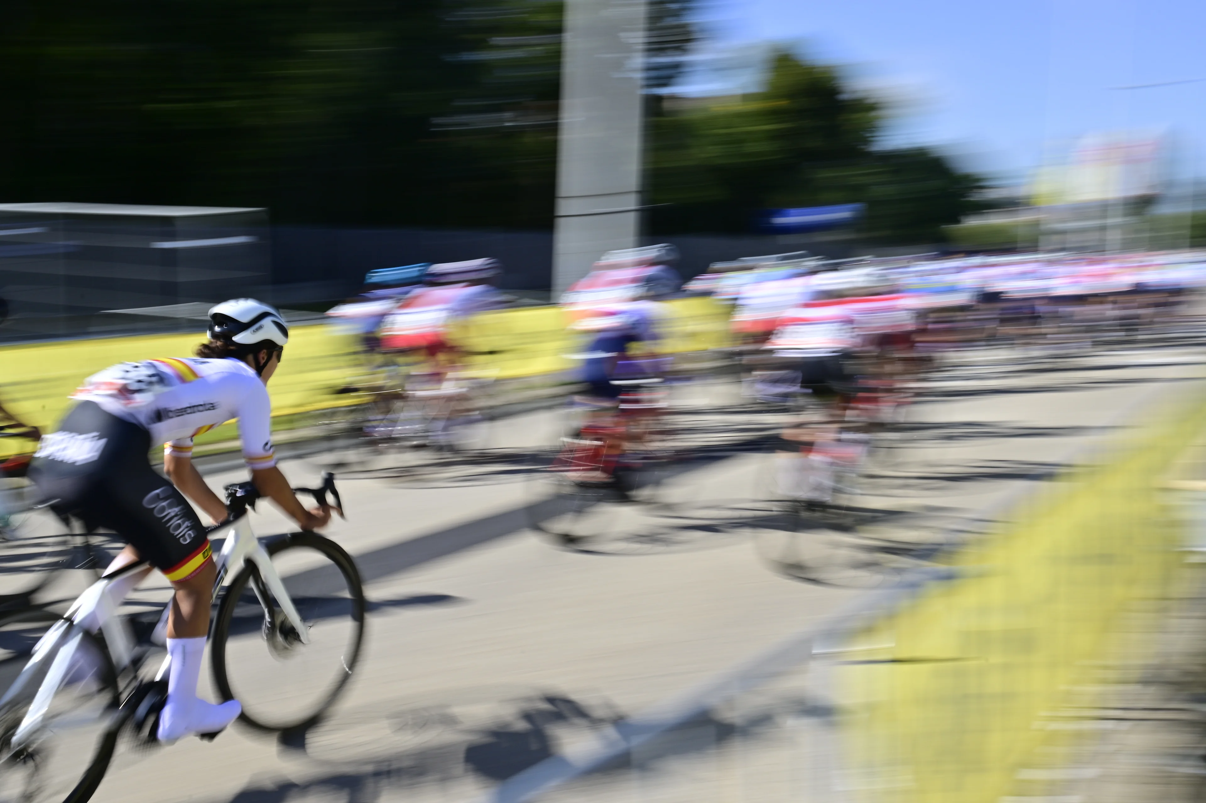 Illustration of the pack of riders during the road race U23 Women at the European Championship 2024, in Hasselt, Friday 13 September 2024. The UEC Road European Championships 2024 will take place from 11 to 15 september in Limburg, Belgium. BELGA PHOTO DIRK WAEM