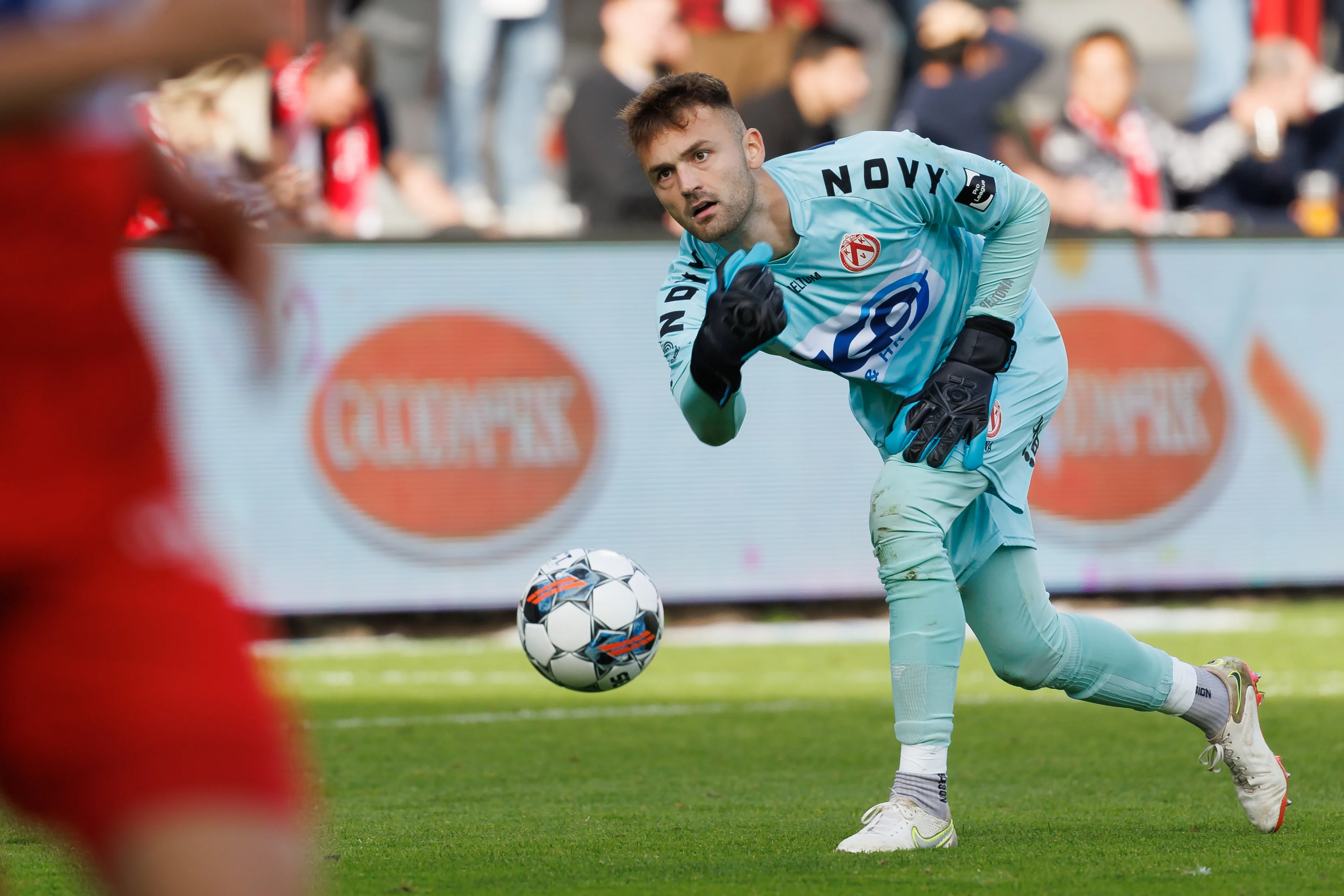 Kortrijk's goalkeeper Marko Ilic pictured in action during a soccer match between KV Kortrijk and KVC Westerlo, Saturday 22 October 2022 in Kortrijk, on day 14 of the 2022-2023 'Jupiler Pro League' first division of the Belgian championship. BELGA PHOTO KURT DESPLENTER