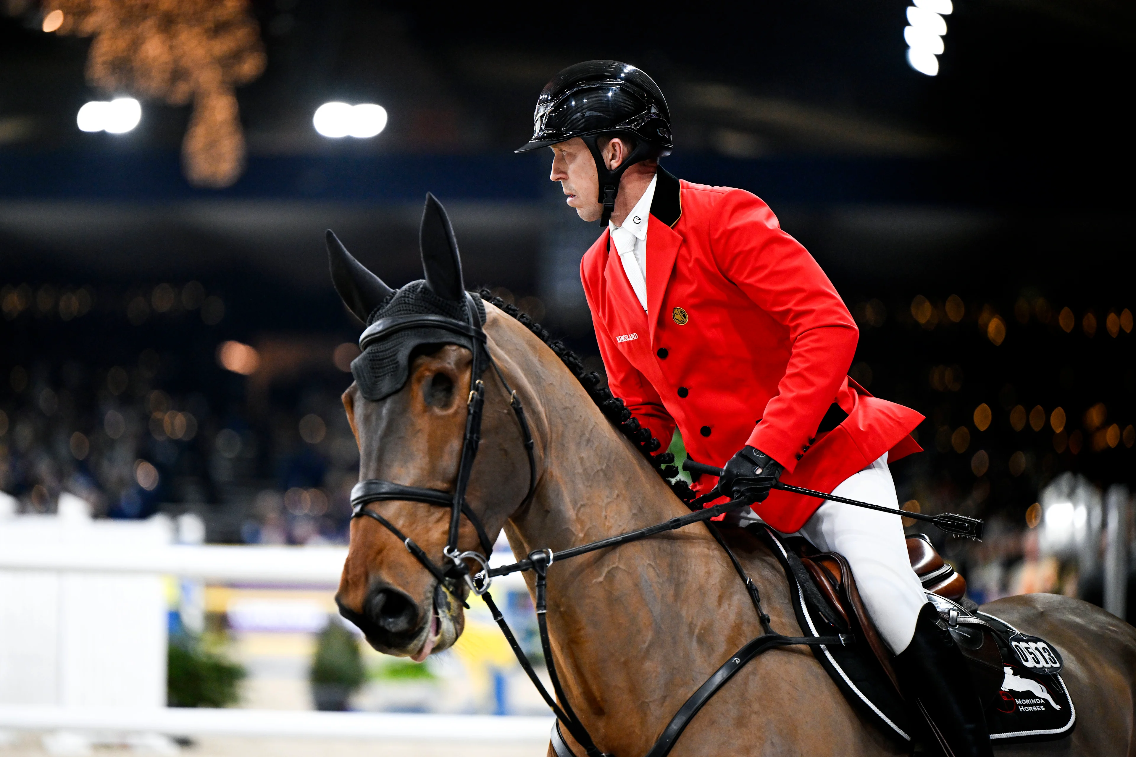 Belgian rider Rik Hemeryck with Inoui du Seigneur pictured in action during the FEI World Cup Jumping competition at the 'Vlaanderens Kerstjumping - Memorial Eric Wauters' equestrian event in Mechelen on Monday 30 December 2024. BELGA PHOTO TOM GOYVAERTS